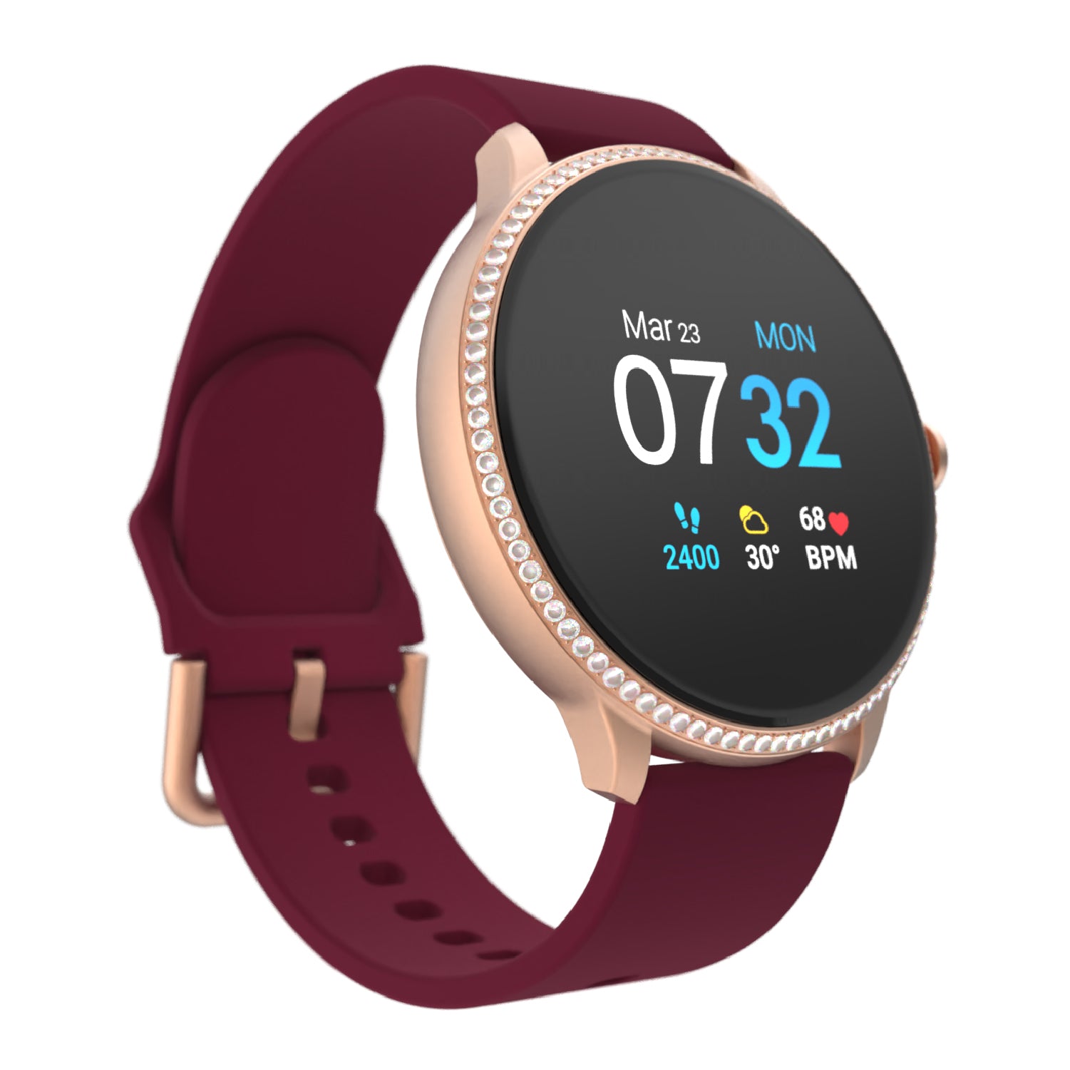 iTouch Sport 3 Smartwatch in Rose Gold Crystal with Merlot Strap