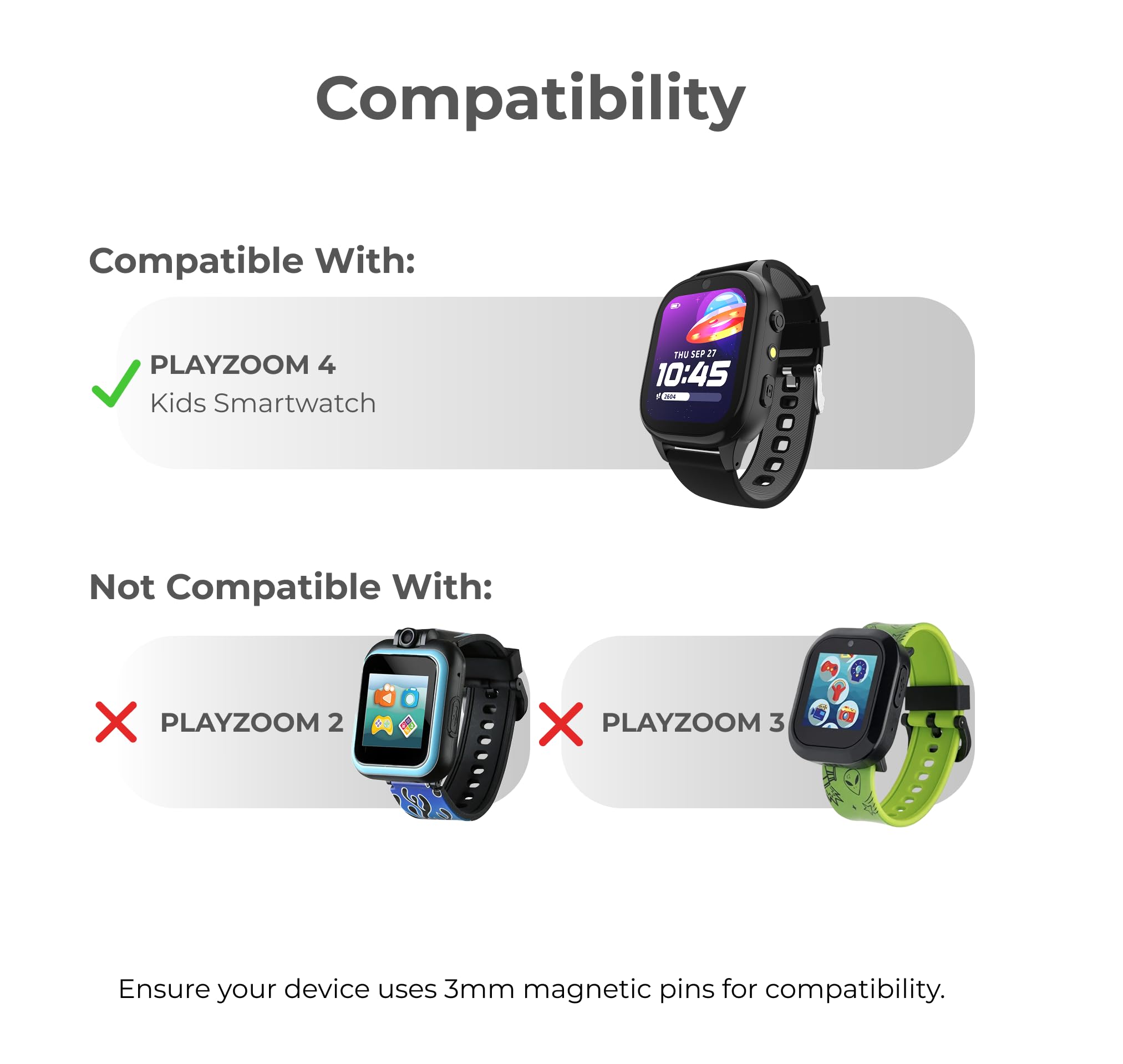 PlayZoom 4 Kids Smartwatch Replacement Charger _Magnetic 8mm Pin USB-A Charging Cable (2.2 ft / 66 cm) Power Cord Only (Watch & Wall Adapter Not Included)