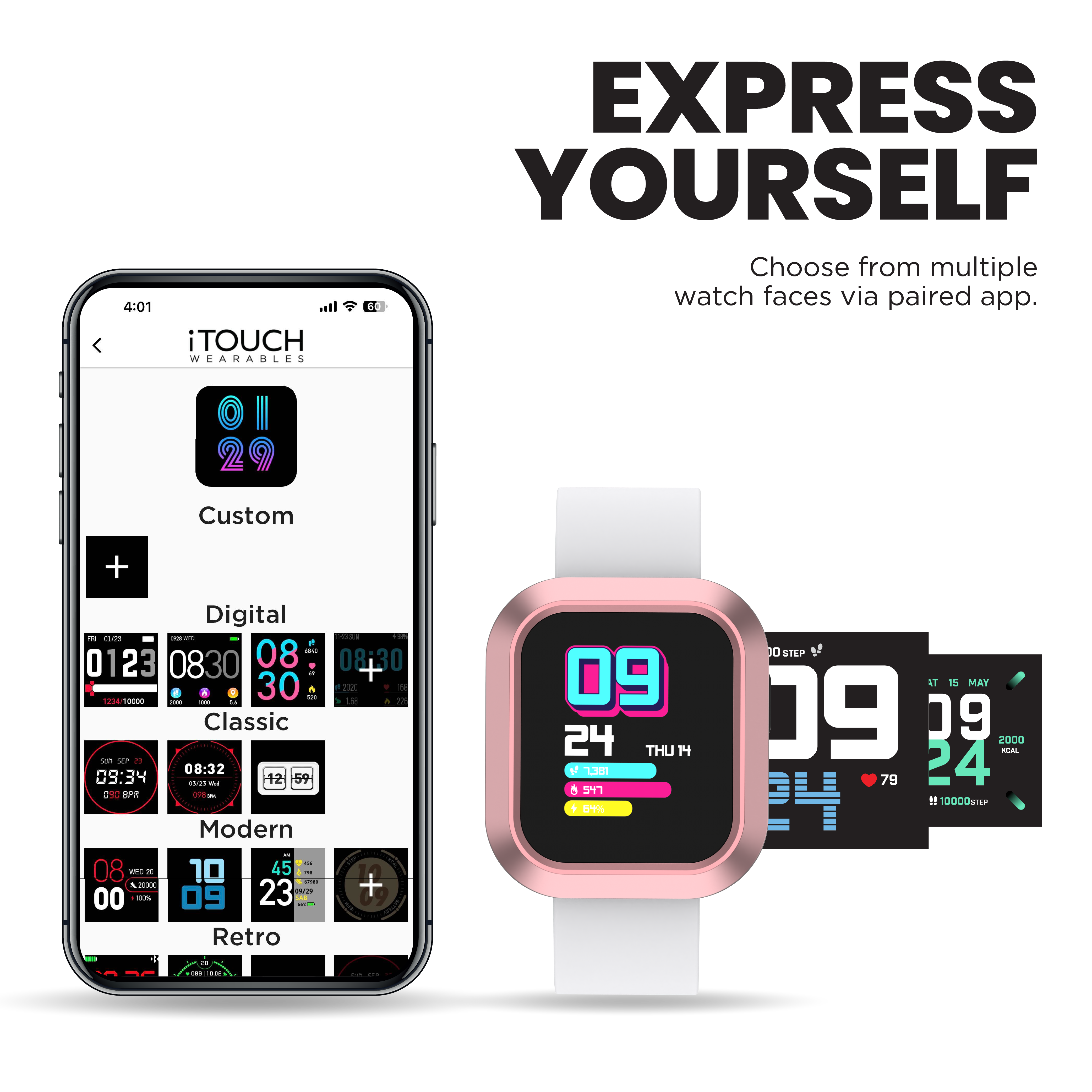 iTouch Active | Flex Smartwatch in Blush/Rose Gold + White