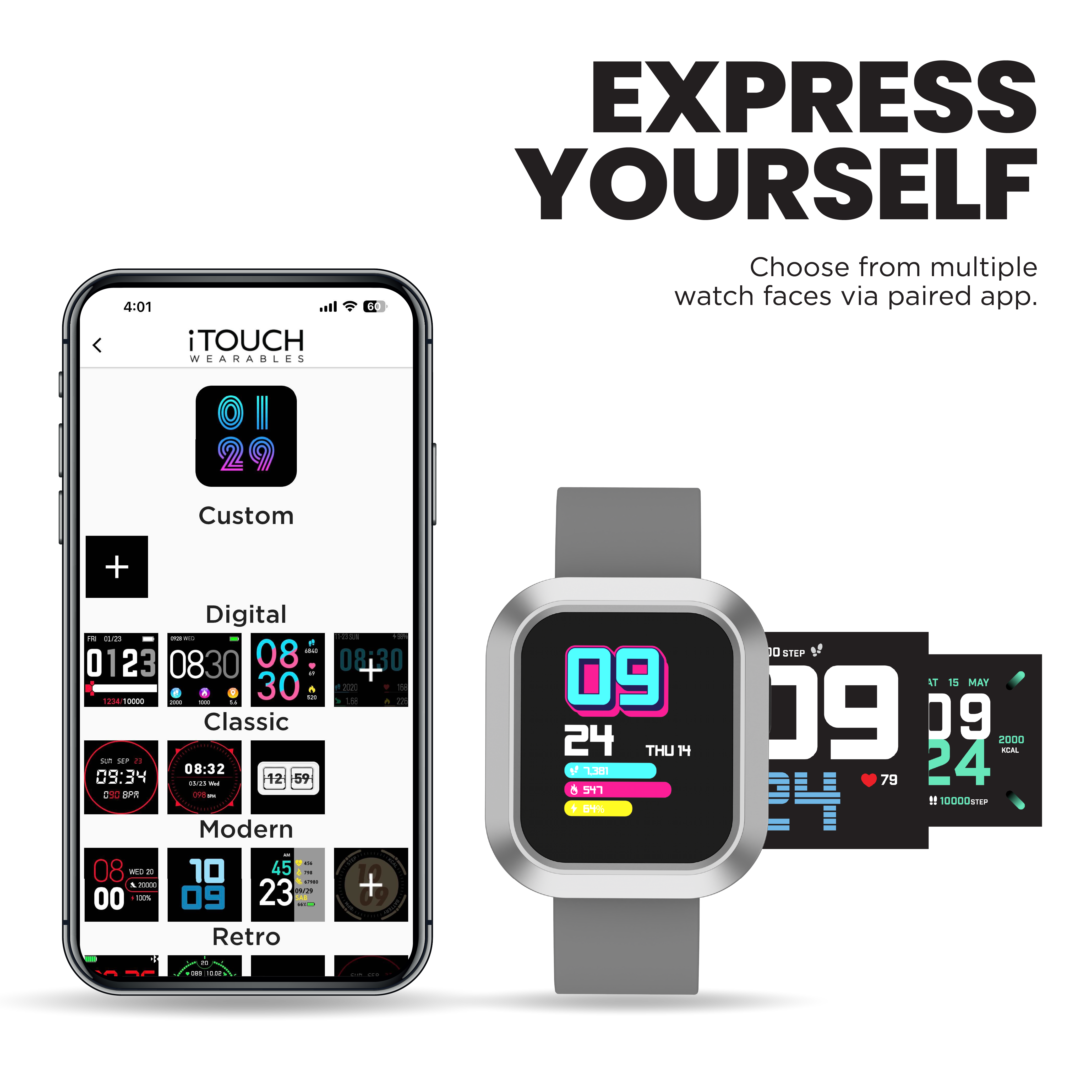 iTouch Active | Flex Smartwatch in Black/Silver + Gray/Black