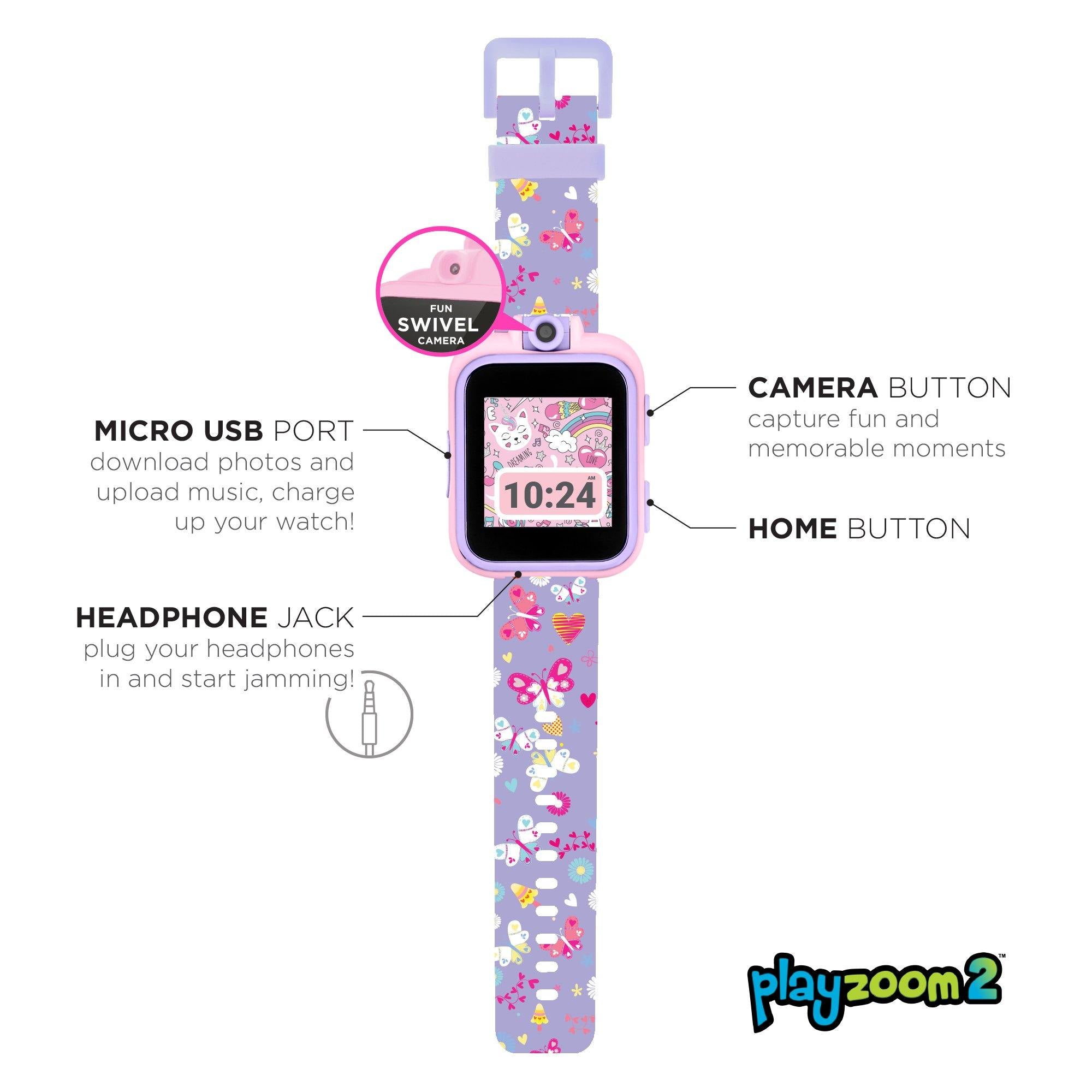 PlayZoom 2 Kids Smartwatch: Purple Butterfly Print affordable smart watch