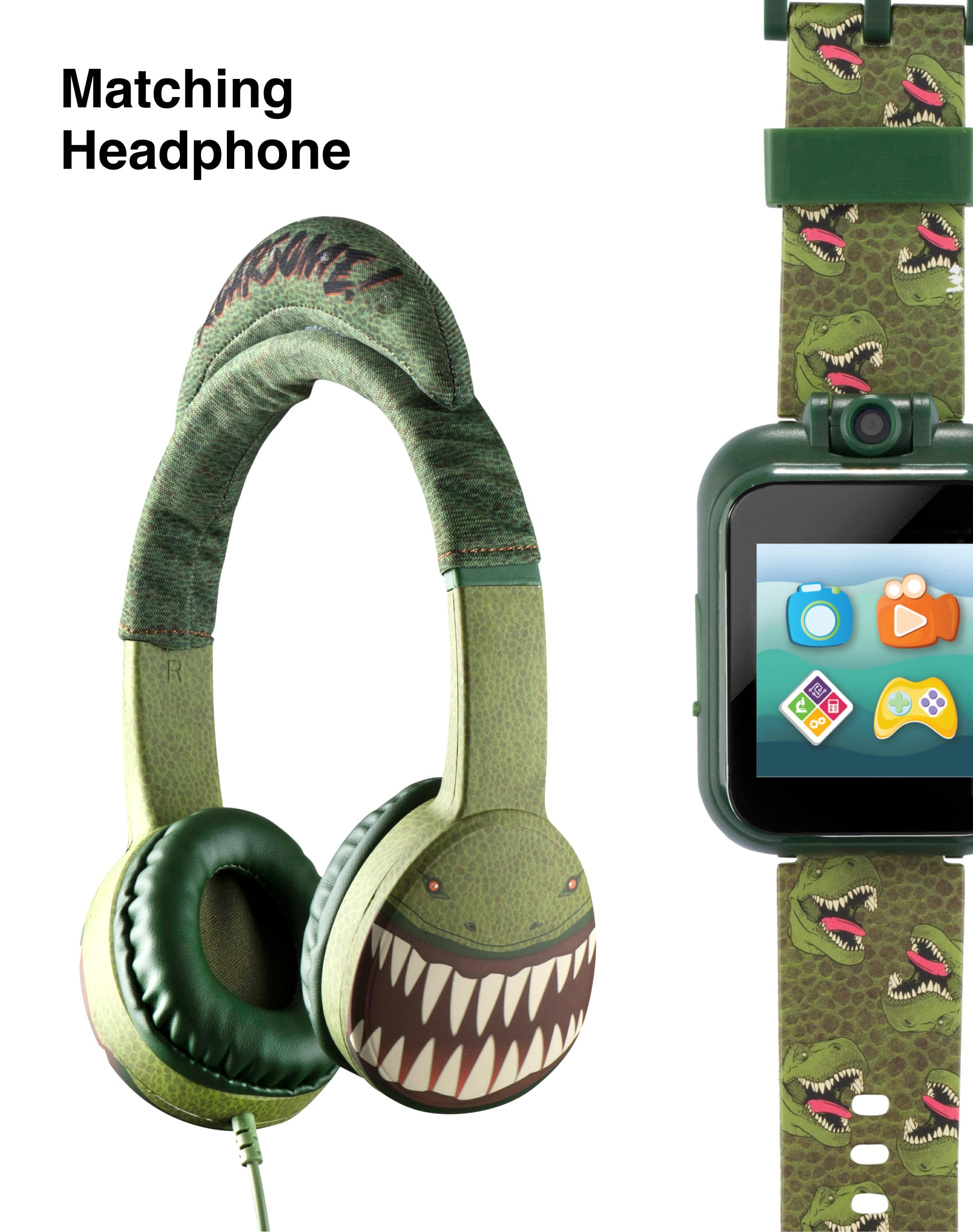 PlayZoom 2 Kids Smartwatch with Headphones: Green Dinosaur affordable smart watch with headphones