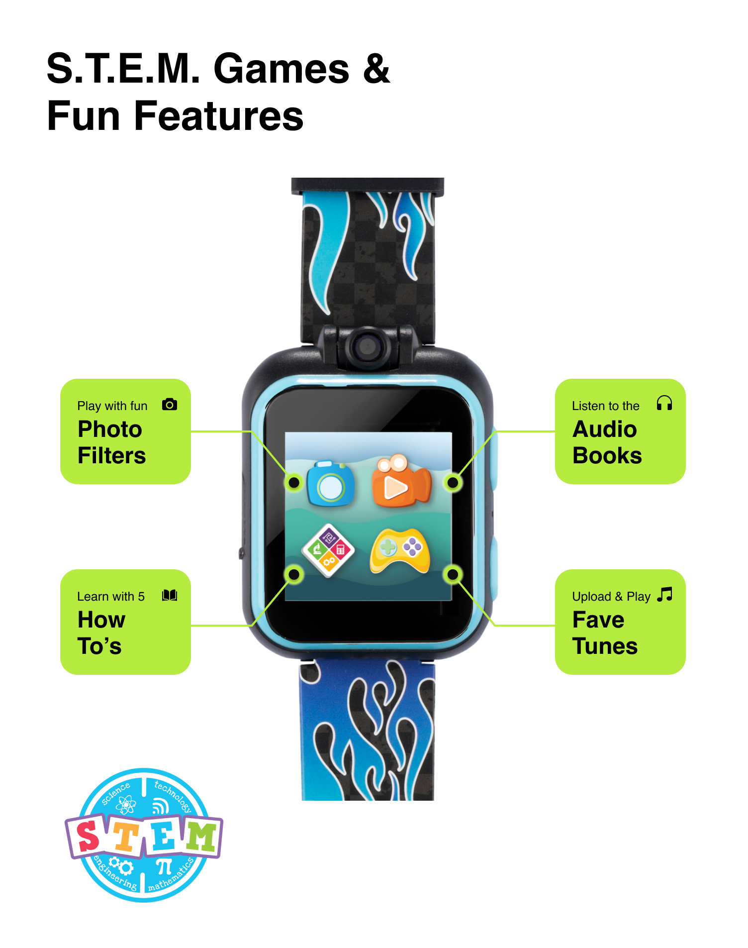 PlayZoom 2 Kids Smartwatch & Earbuds Set: Blue Racing Flames