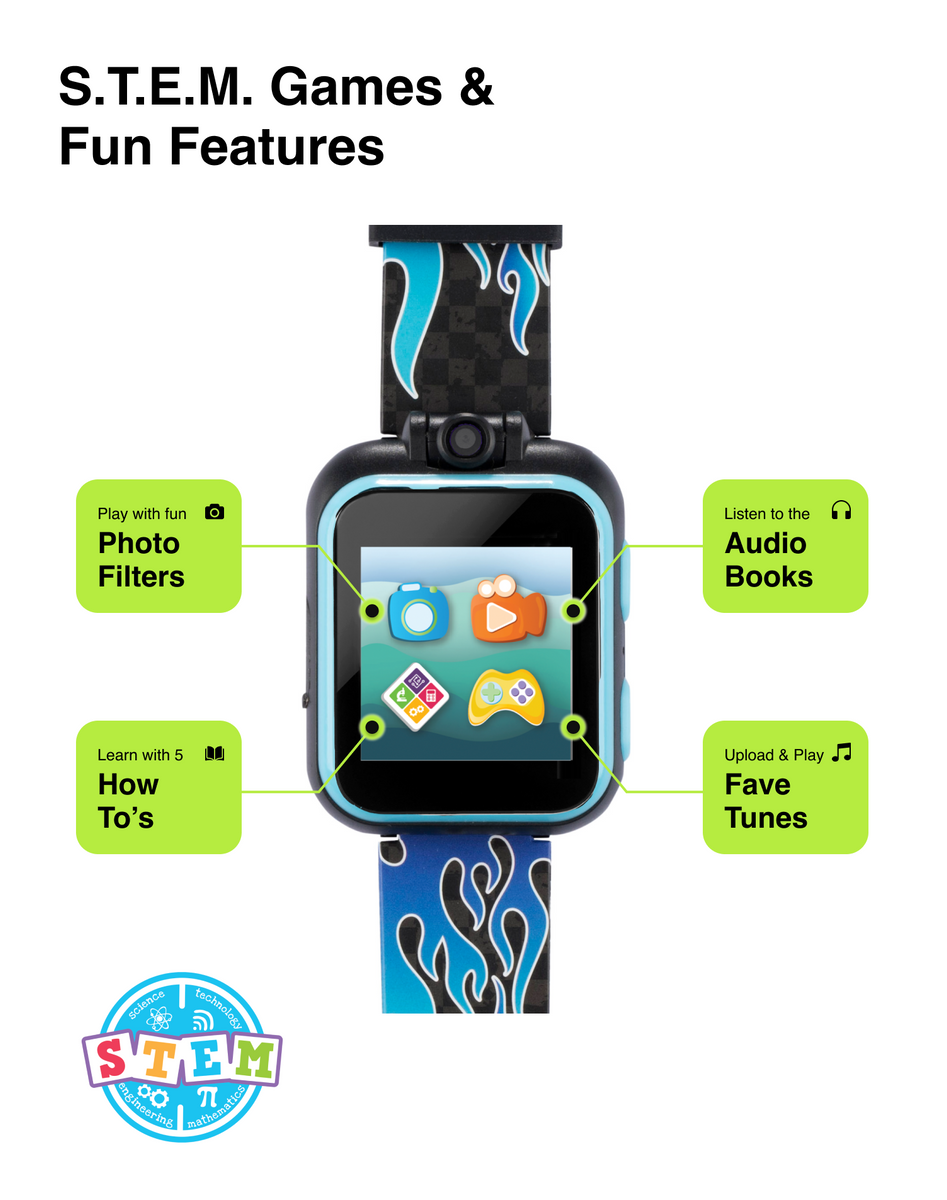 PlayZoom 2 Kids Smartwatch & Earbuds Set Blue Racing Flames