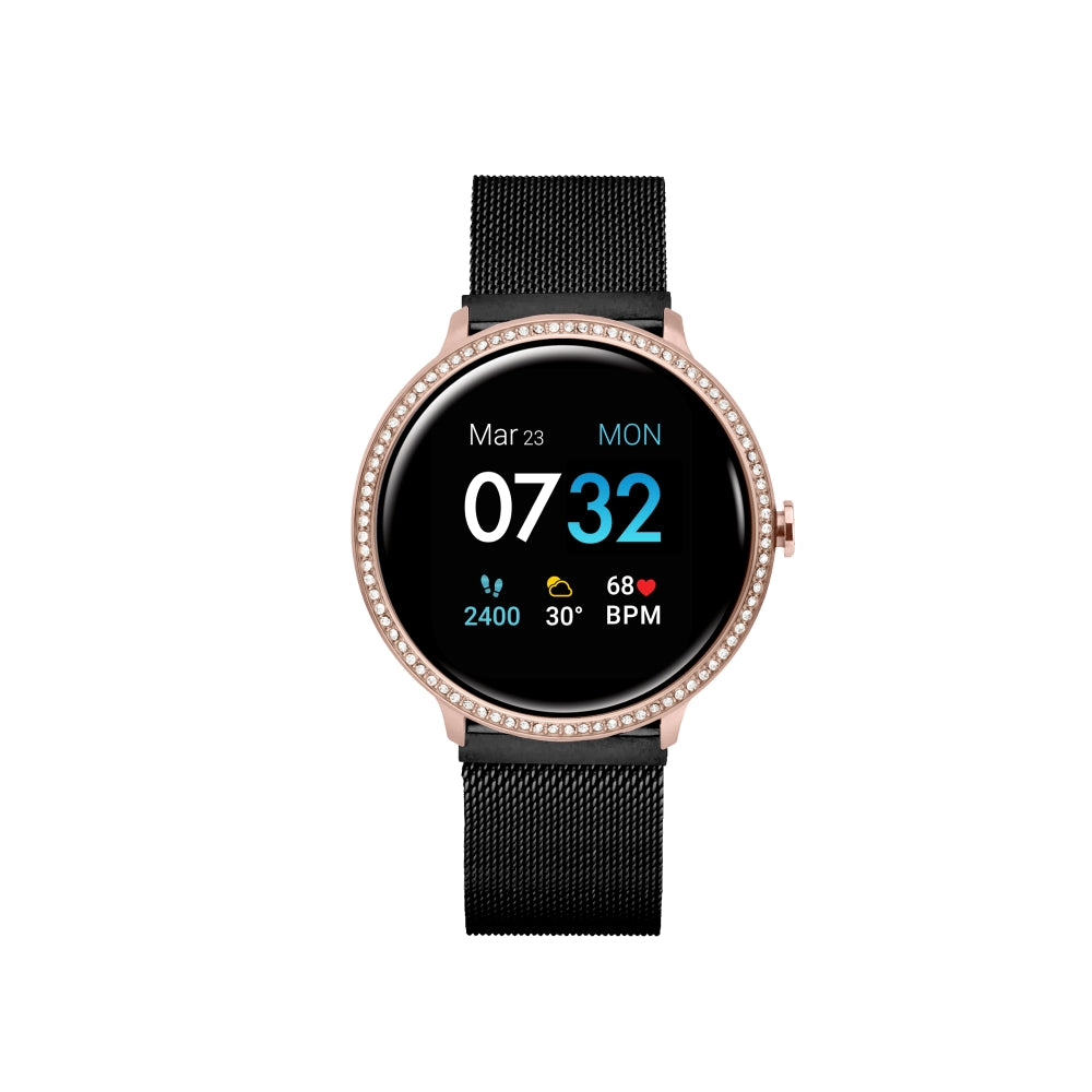 iTouch Sport 3 Smartwatch in Rose Gold Crystal with Black Strap