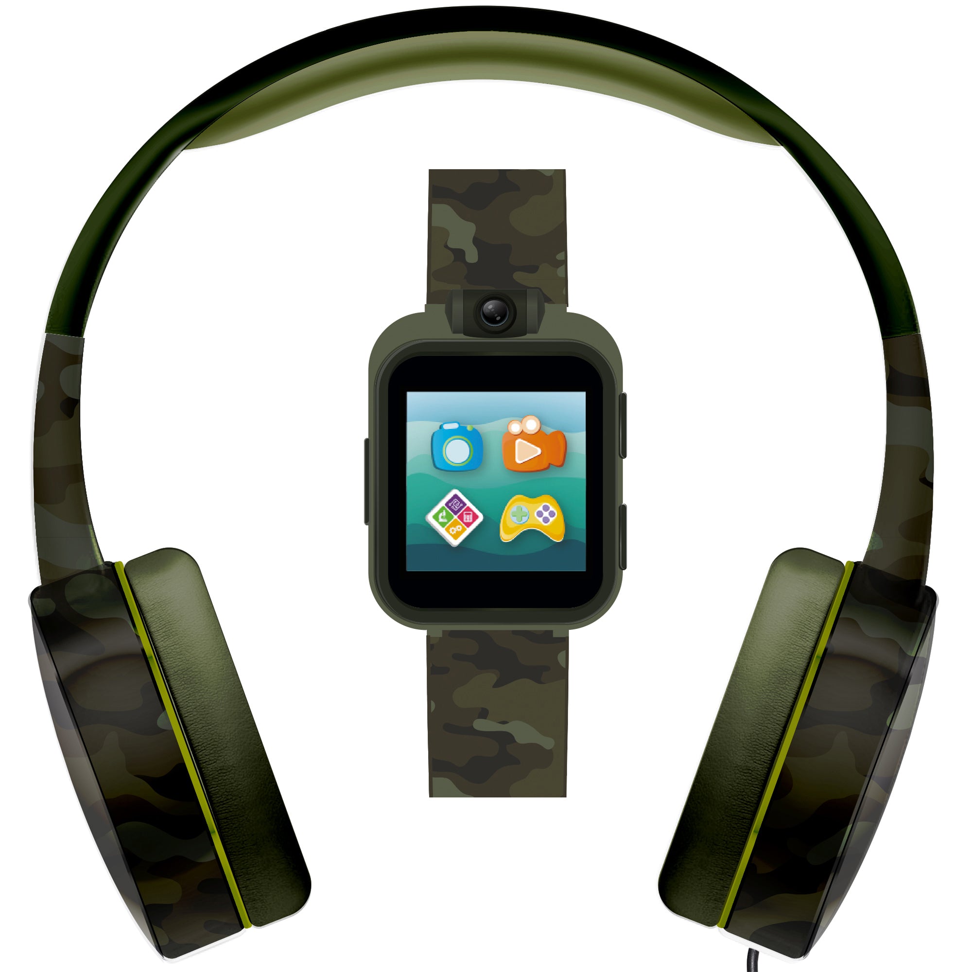 PlayZoom 2 Kids Smartwatch with Headphones: Green Camouflage Print affordable smart watch with headphones