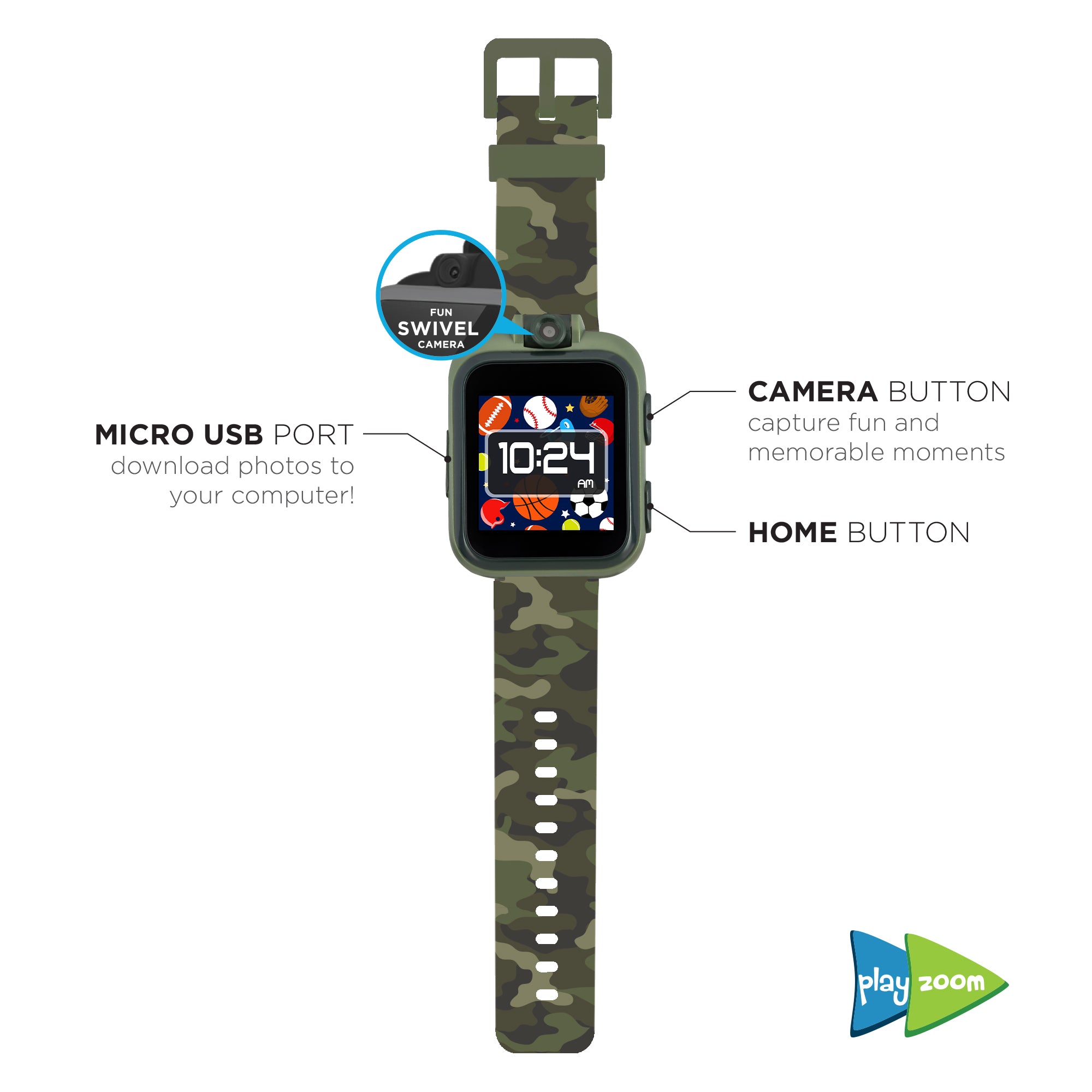 PlayZoom Smartwatch for Kids: Green Camo affordable smart watch