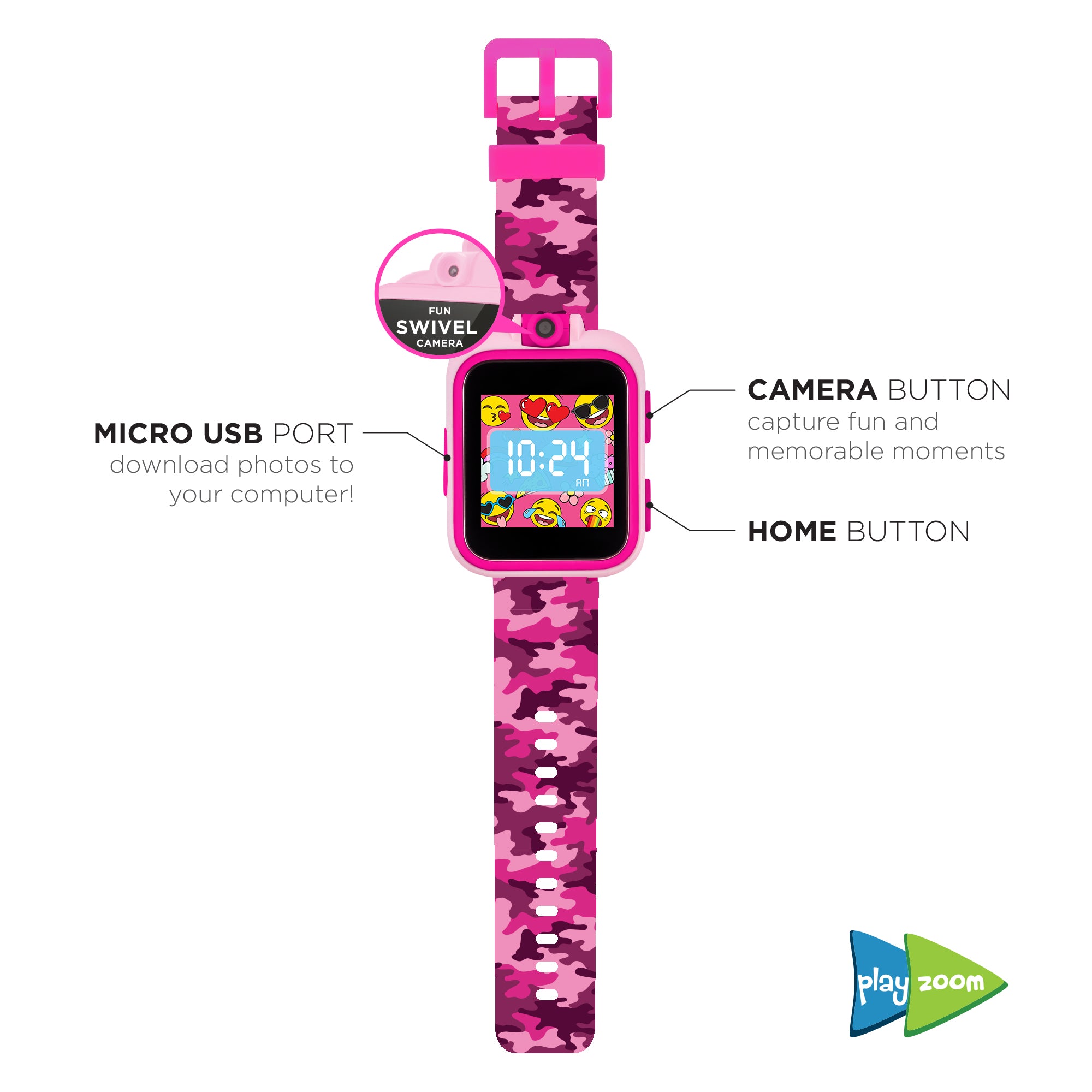 PlayZoom Smartwatch for Kids: Pink Camo affordable smart watch
