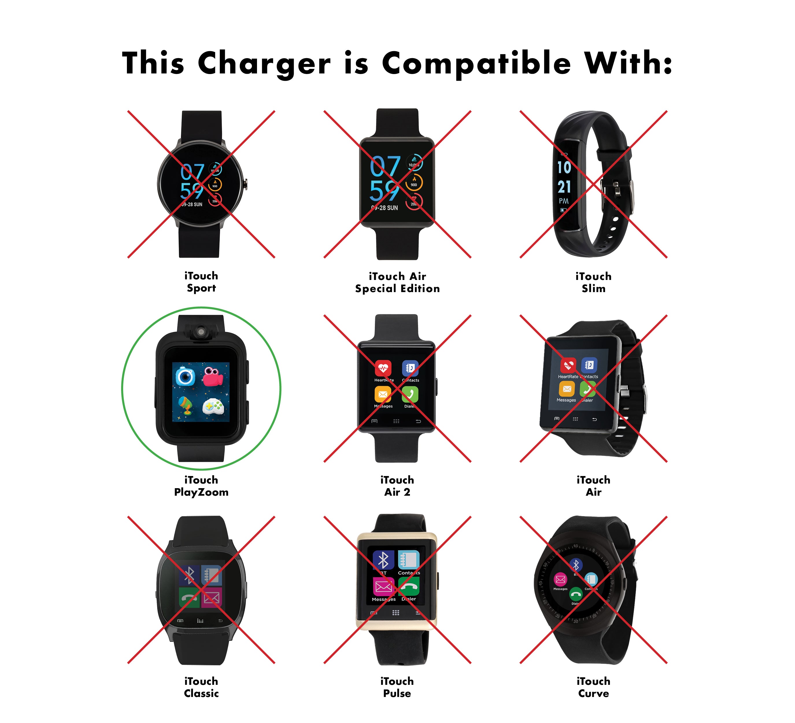 iTouch PlayZoom Smartwatch Charger: White affordable charger