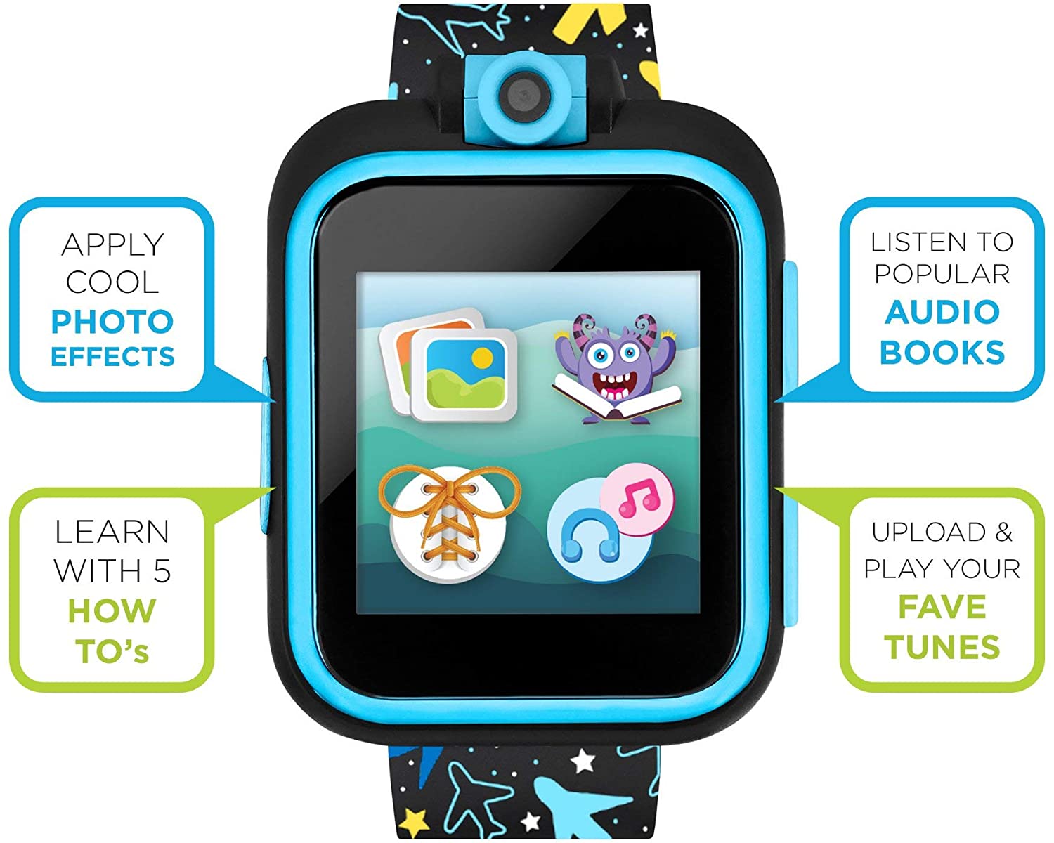 PlayZoom 2 Kids Smartwatch & Earbuds Set: Airplane & Star Print