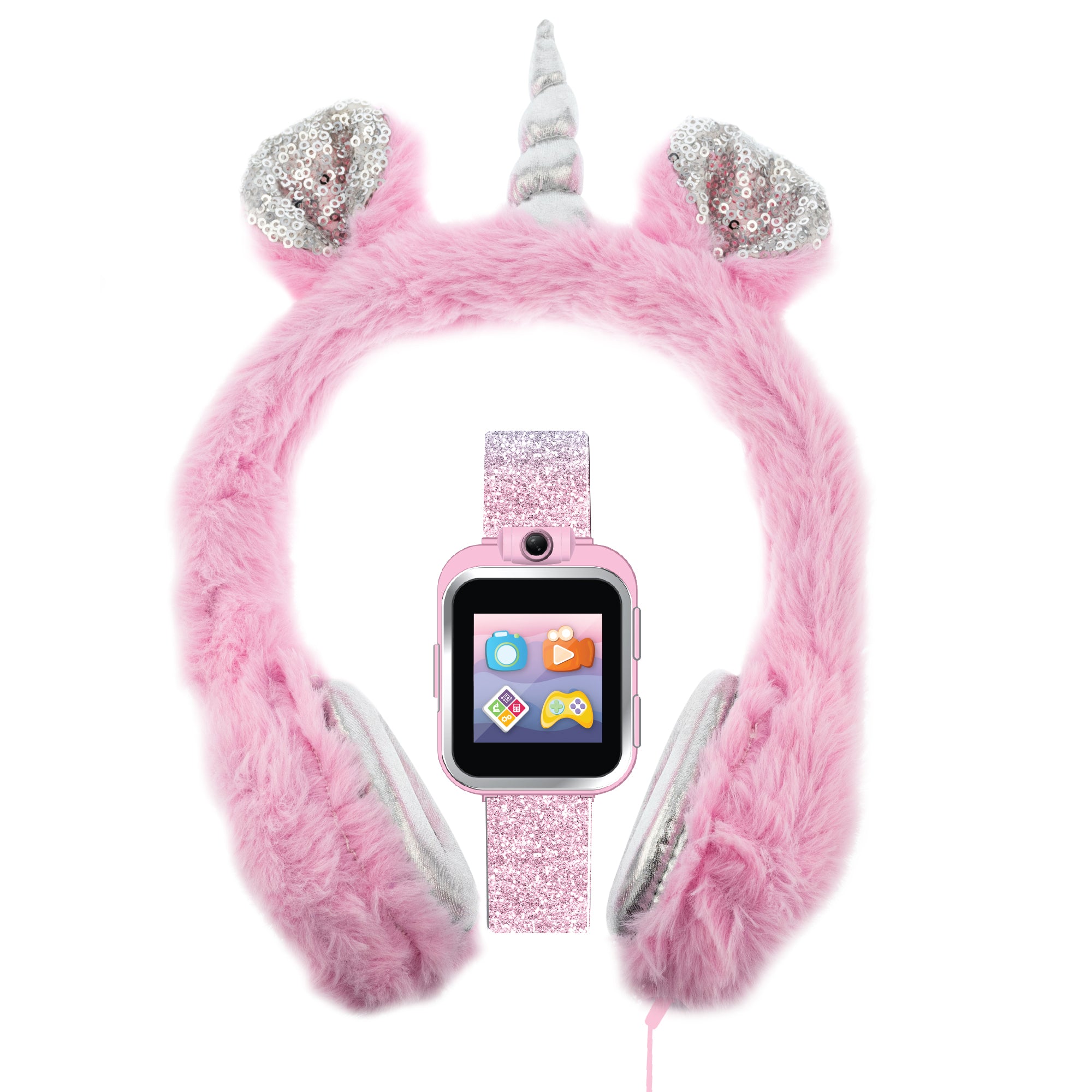 PlayZoom 2 Kids Smartwatch with Headphones: Blush Glitter Fuzzy Unicorn affordable smart watch with headphones