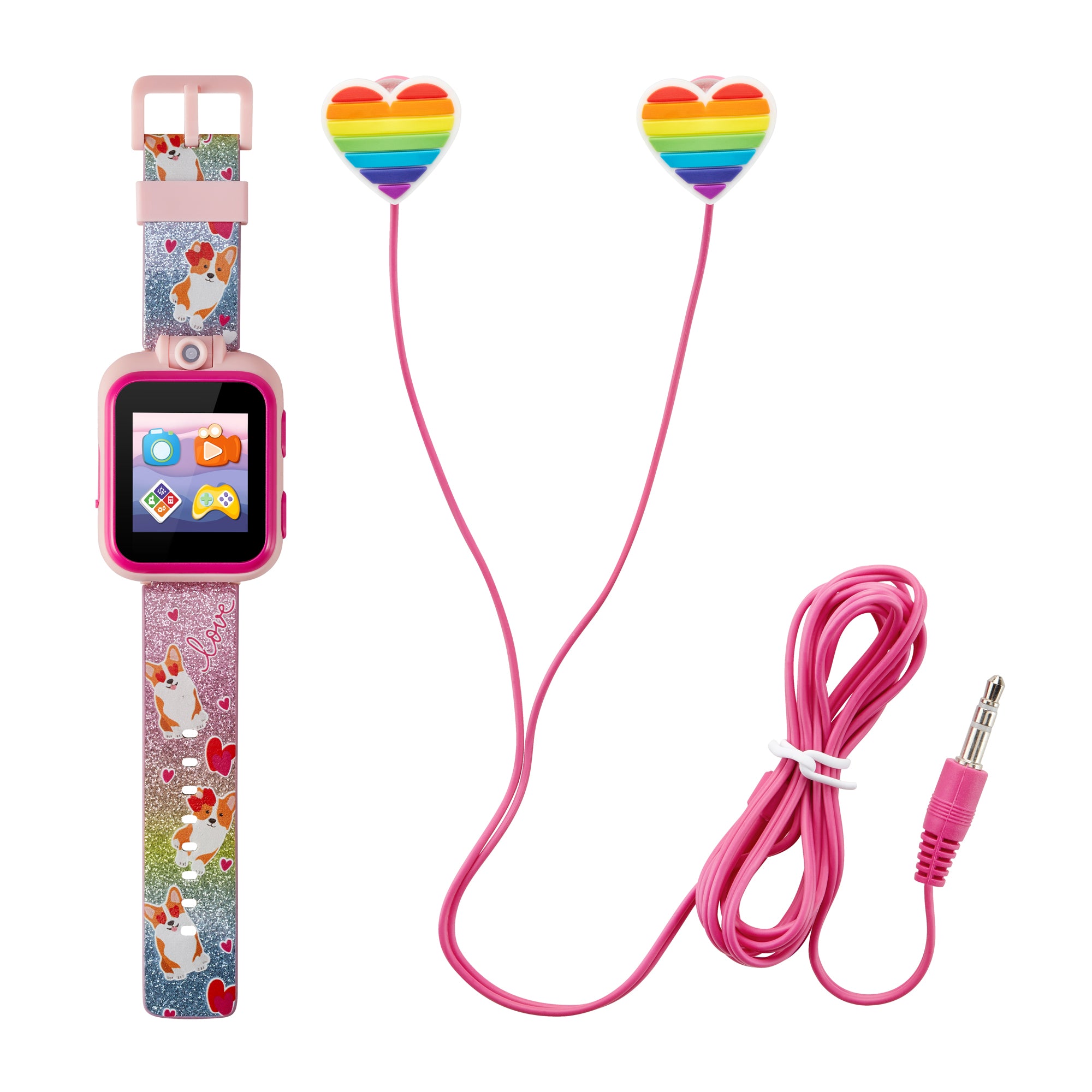 Playzoom Kids Smartwatch & Earbuds Set: Rainbow Glitter Corgi Dog