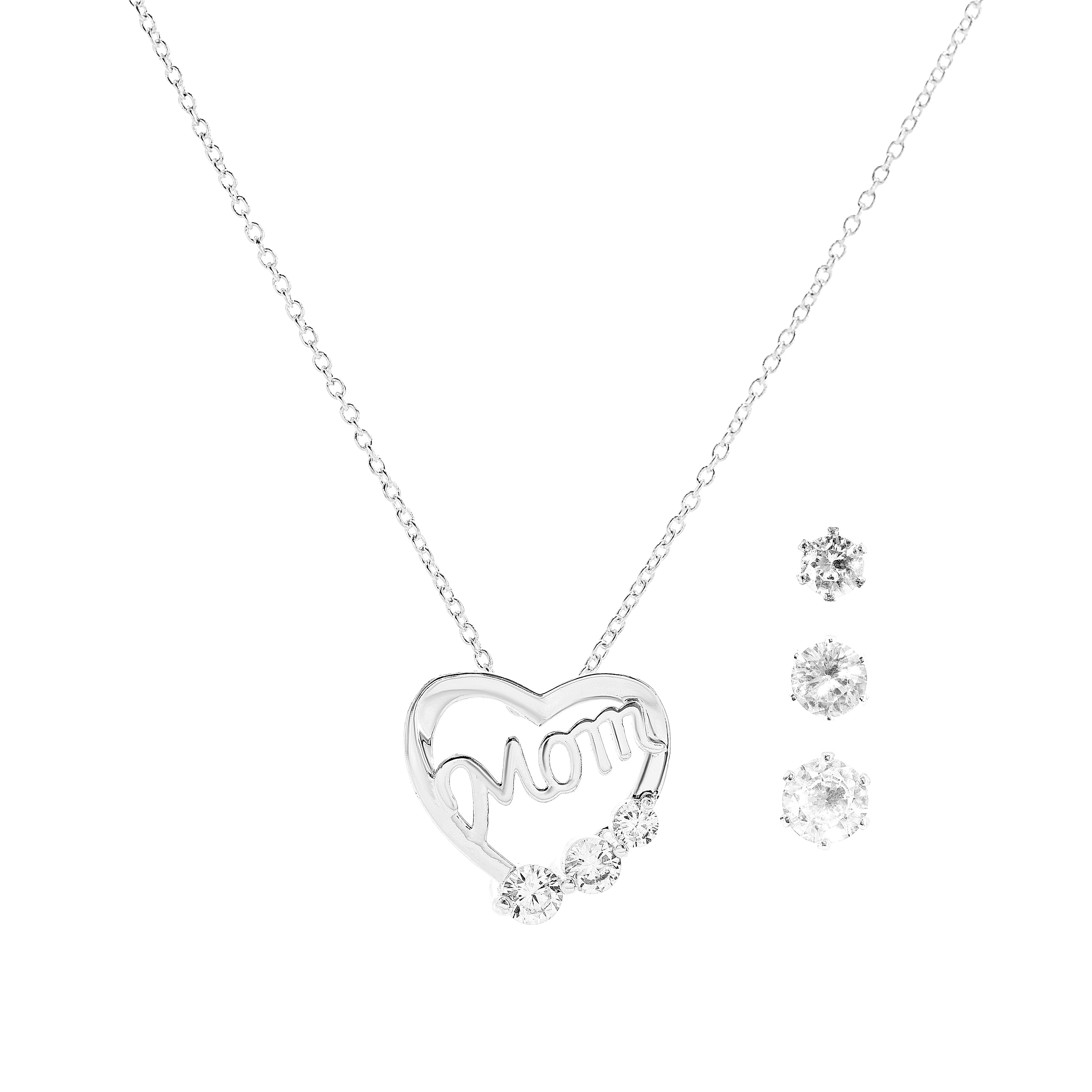 Danecraft Cubic Zirconia Heart Pendant Necklace & Earrings Set