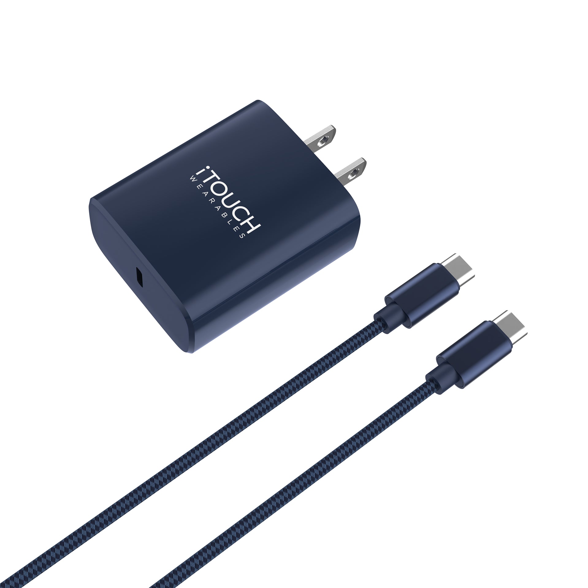 Black charging adapter and cable with 'iTouch' branding on a white background