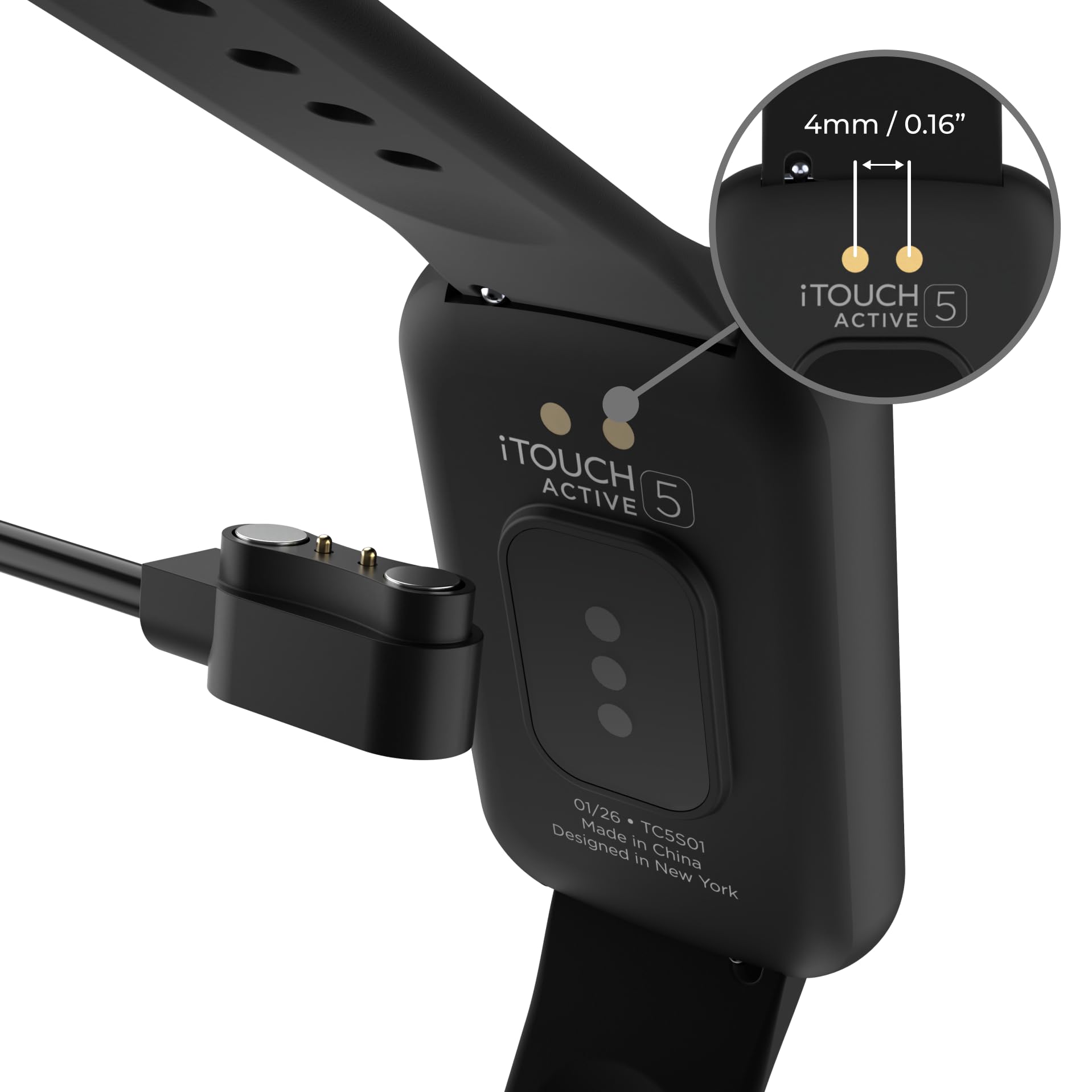 iTouch Replacement Charger for Bloom, Belle, Active 4, Active 5 & Explorer 5 PRO Smartwatch ? Magnetic 4mm Pin USB-A Charging Cable (22 in / 56 cm) Fast Charge Cord (Watch & Adapter Not Included)
