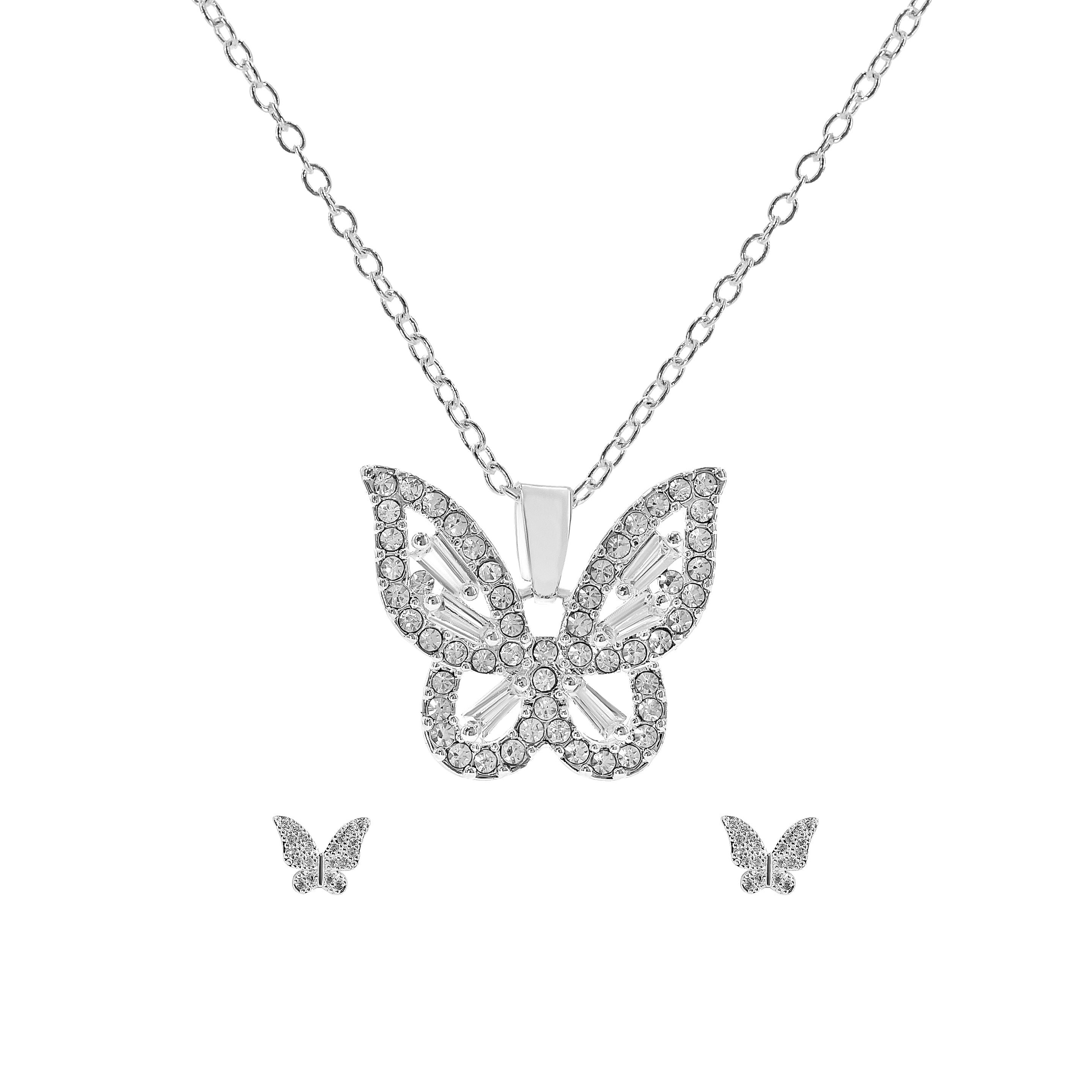 Danecraft Cubic Zirconia Butterfly Pendant Necklace & Earrings Set
