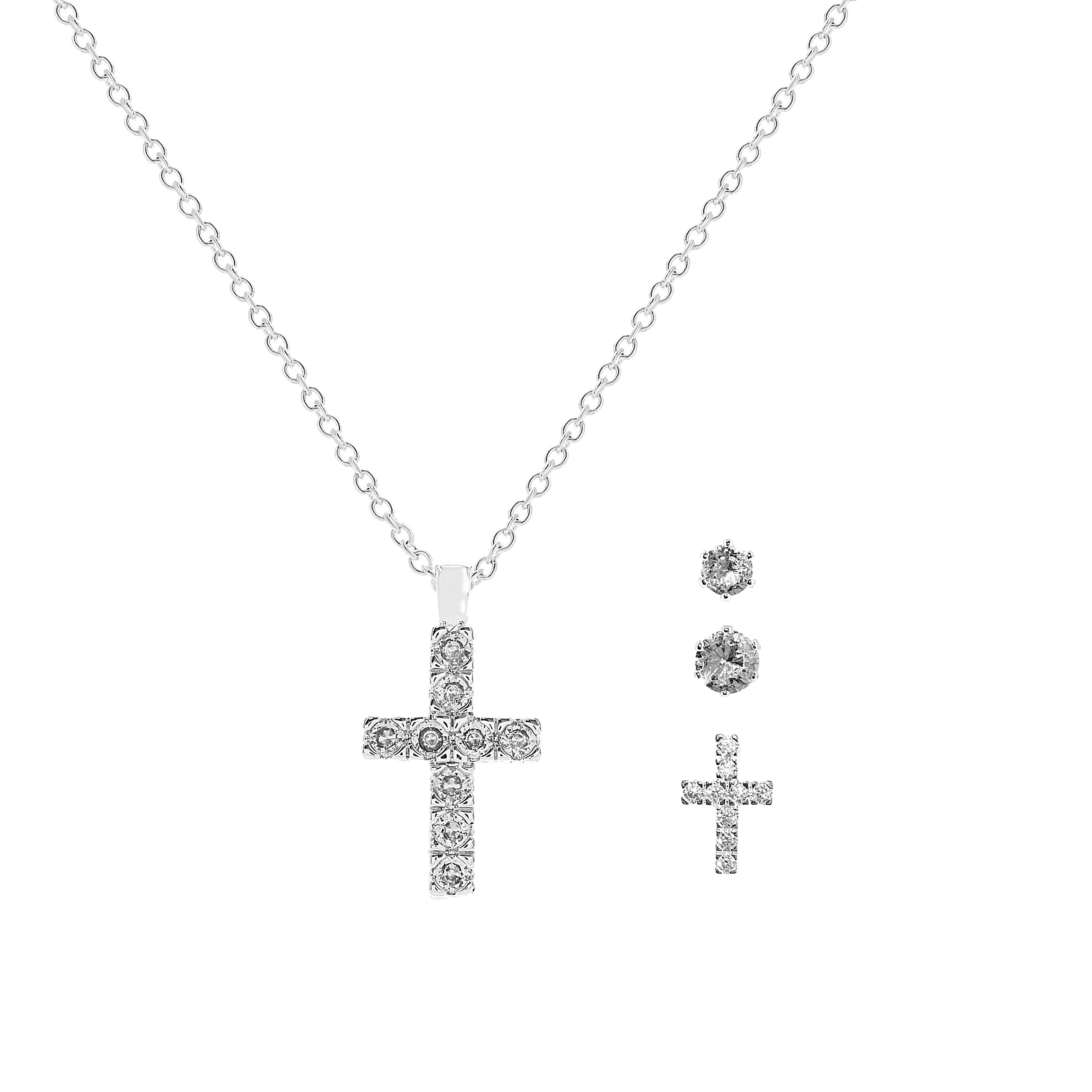 Danecraft Cubic Zirconia Cross Pendant Neckla ce & Earrings Set