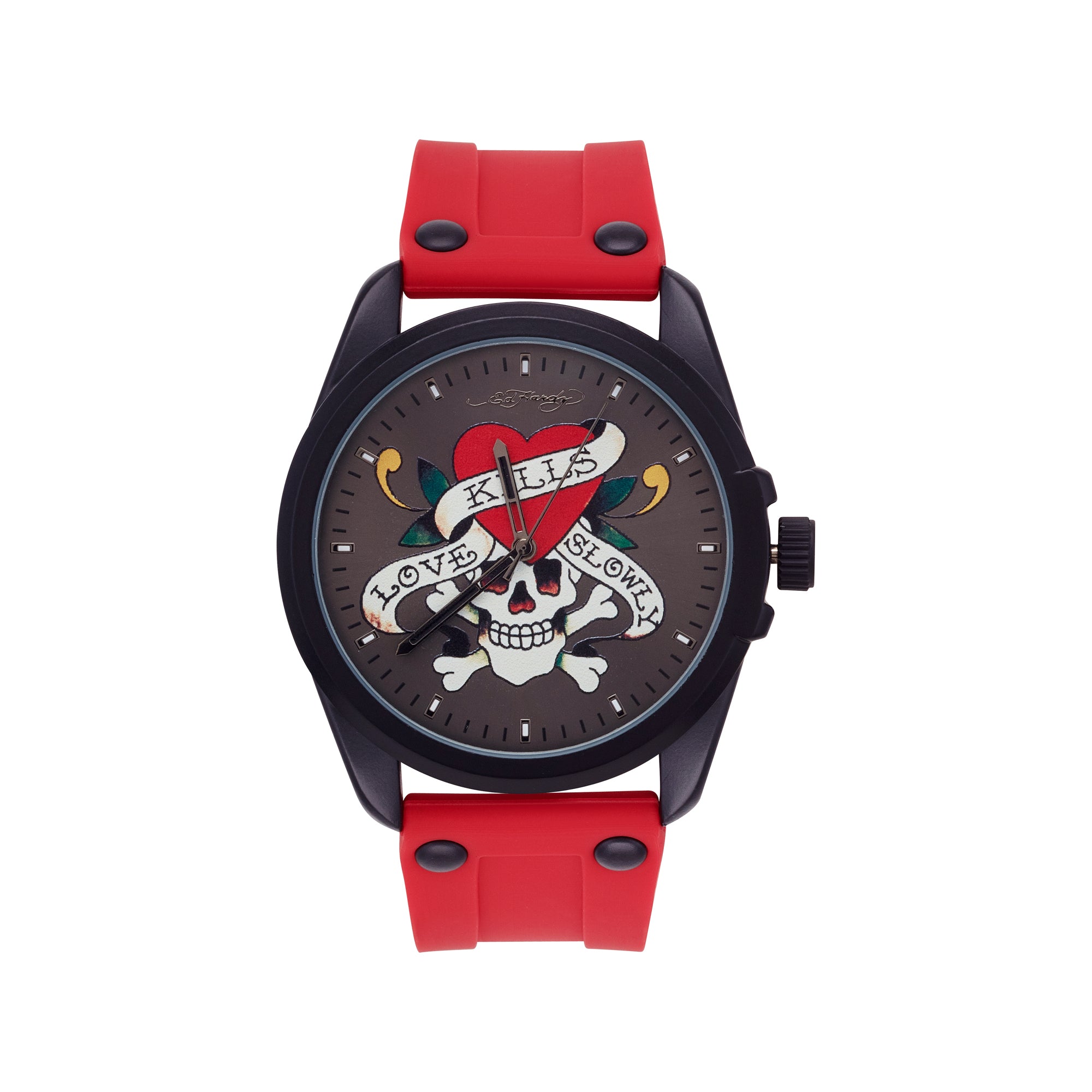 Ed Hardy Men's Matte Red Silicone Strap Watch 46mm