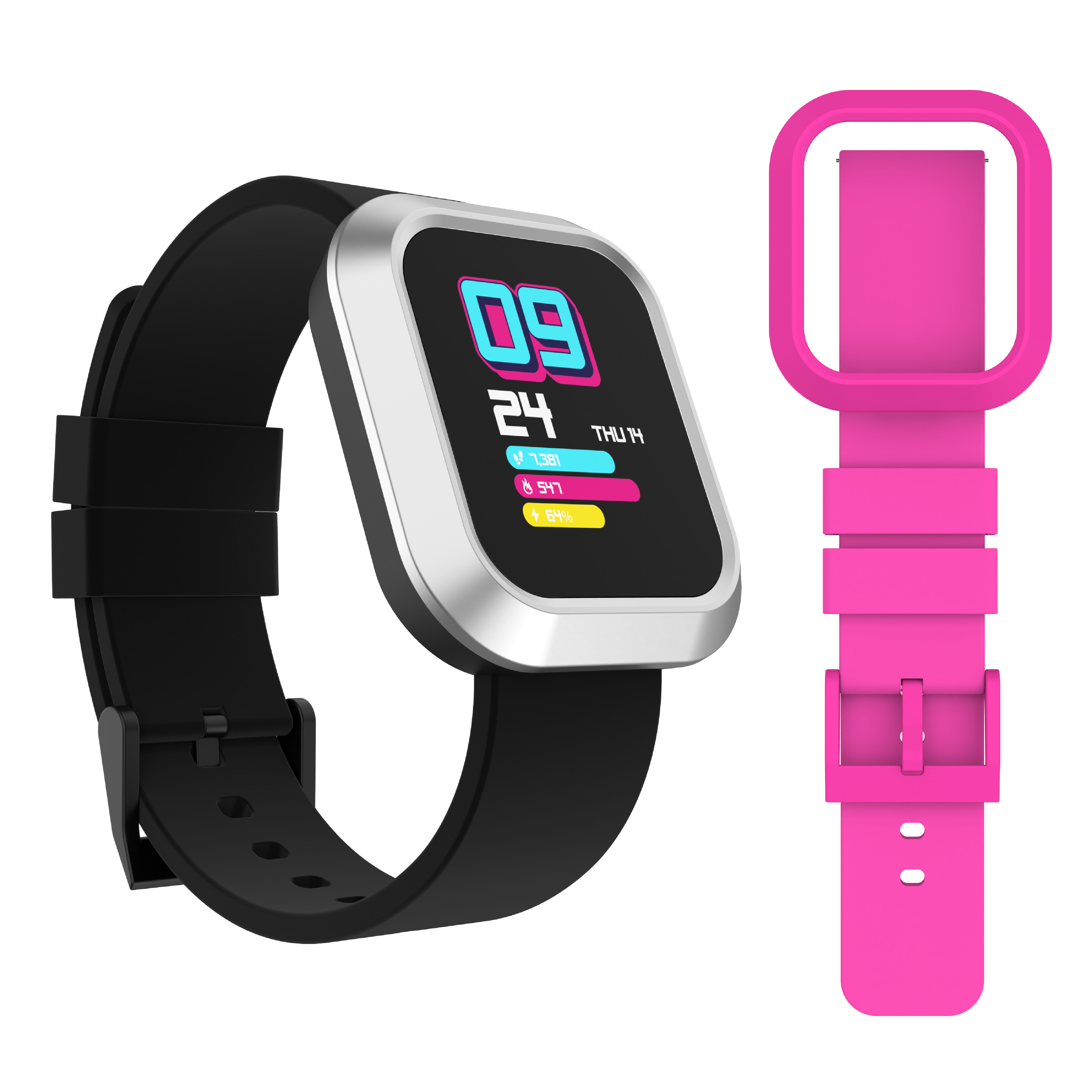 iTouch Active | Flex Smartwatch in Black/Silver + Pink