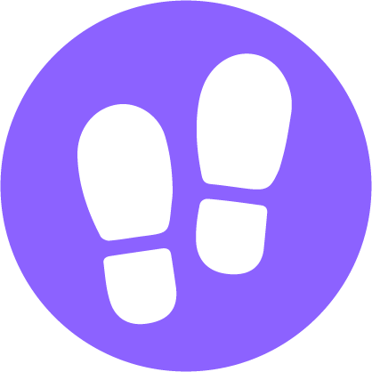 White footprints on a purple circle