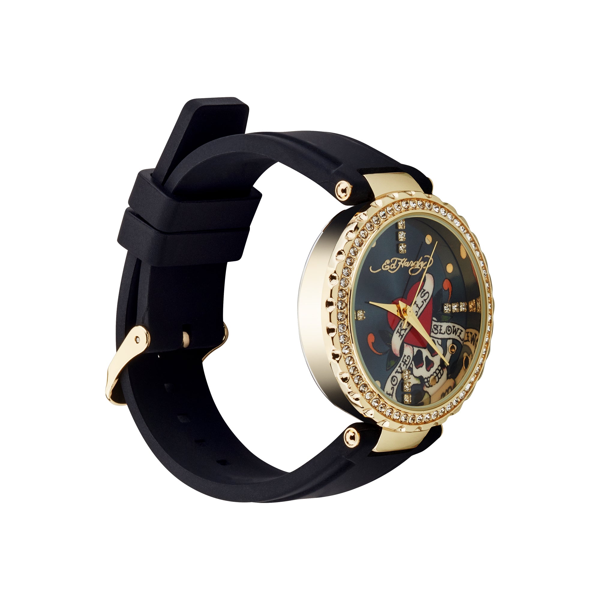 Ed Hardy Ladies Rubber Black/Black Plain Analog Watch