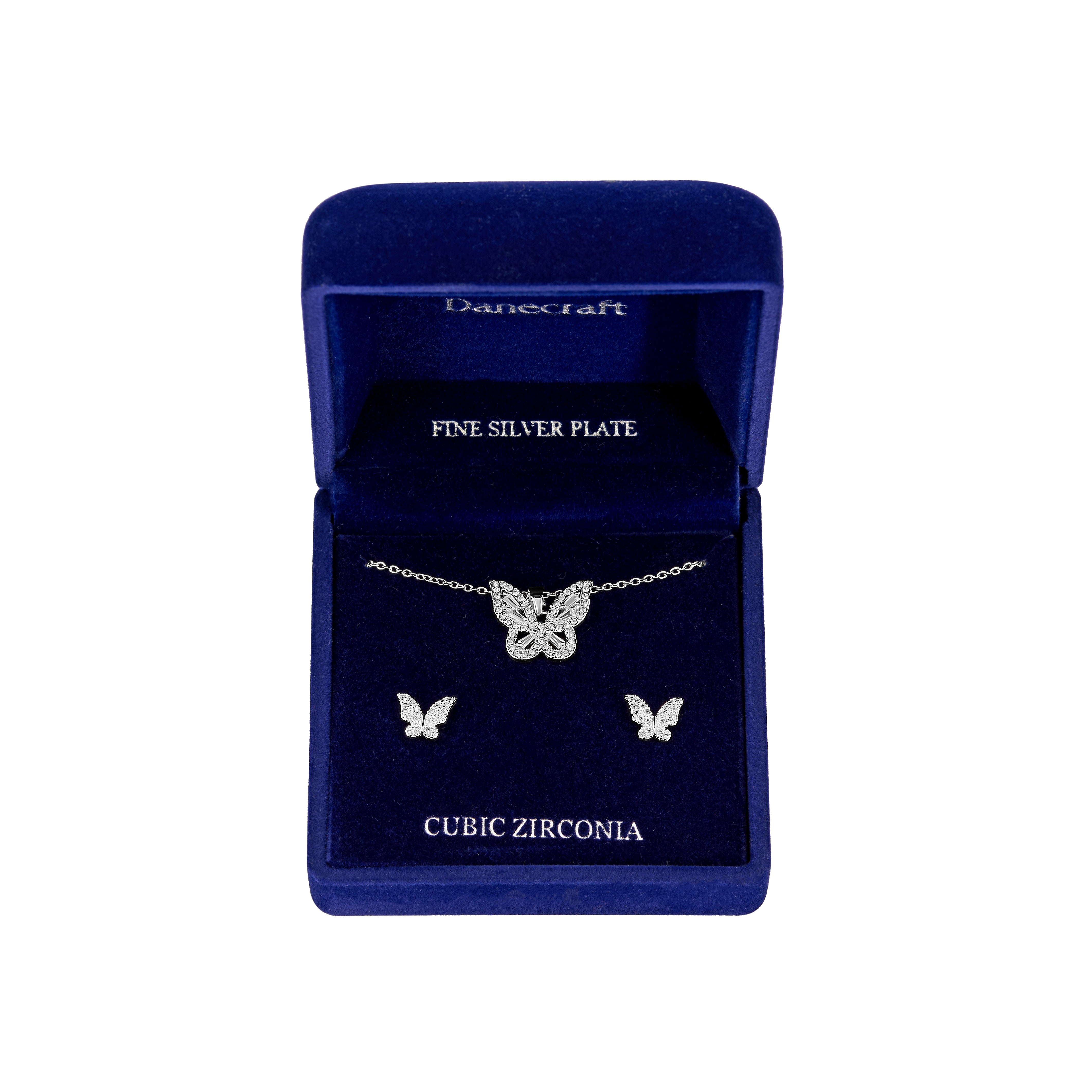 Danecraft Cubic Zirconia Butterfly Pendant Necklace & Earrings Set
