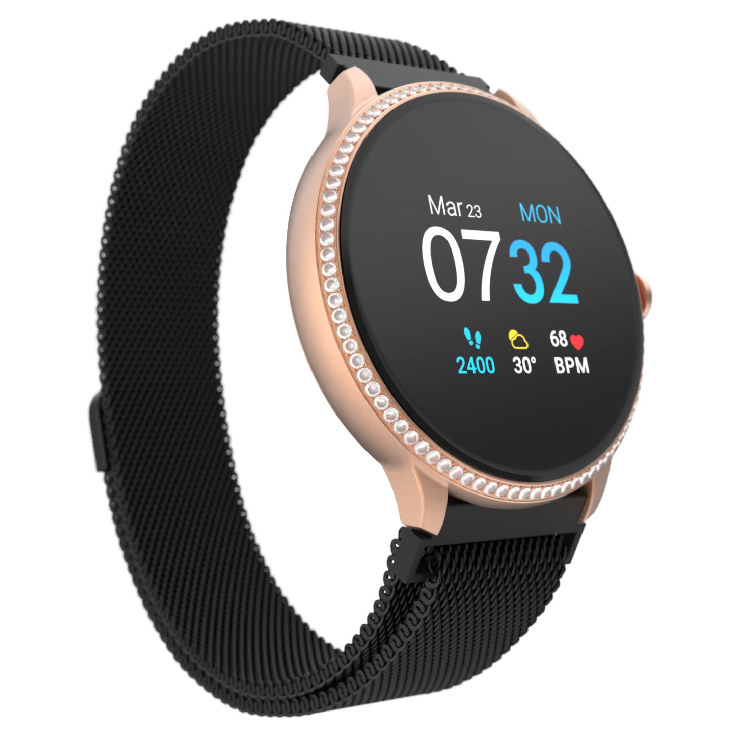 iTouch Sport 3 Smartwatch in Rose Gold Crystal with Black Strap