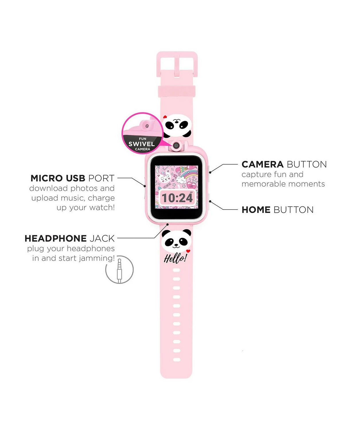 PlayZoom 2 Kids Smartwatch & Earbuds Set: Blush Hello! Panda Print