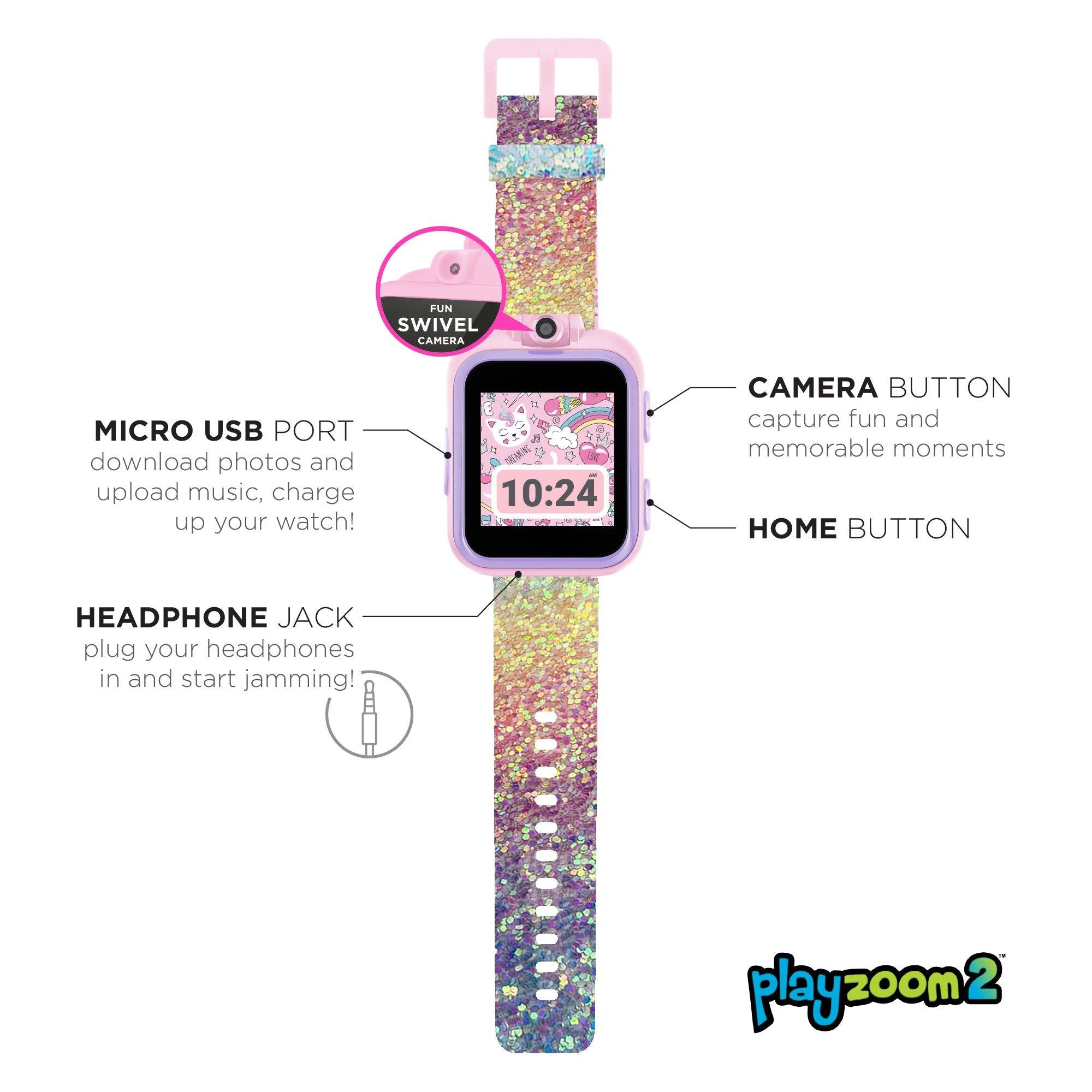 PlayZoom 2 Kids Smartwatch: Textured Rainbow Glitter affordable smart watch