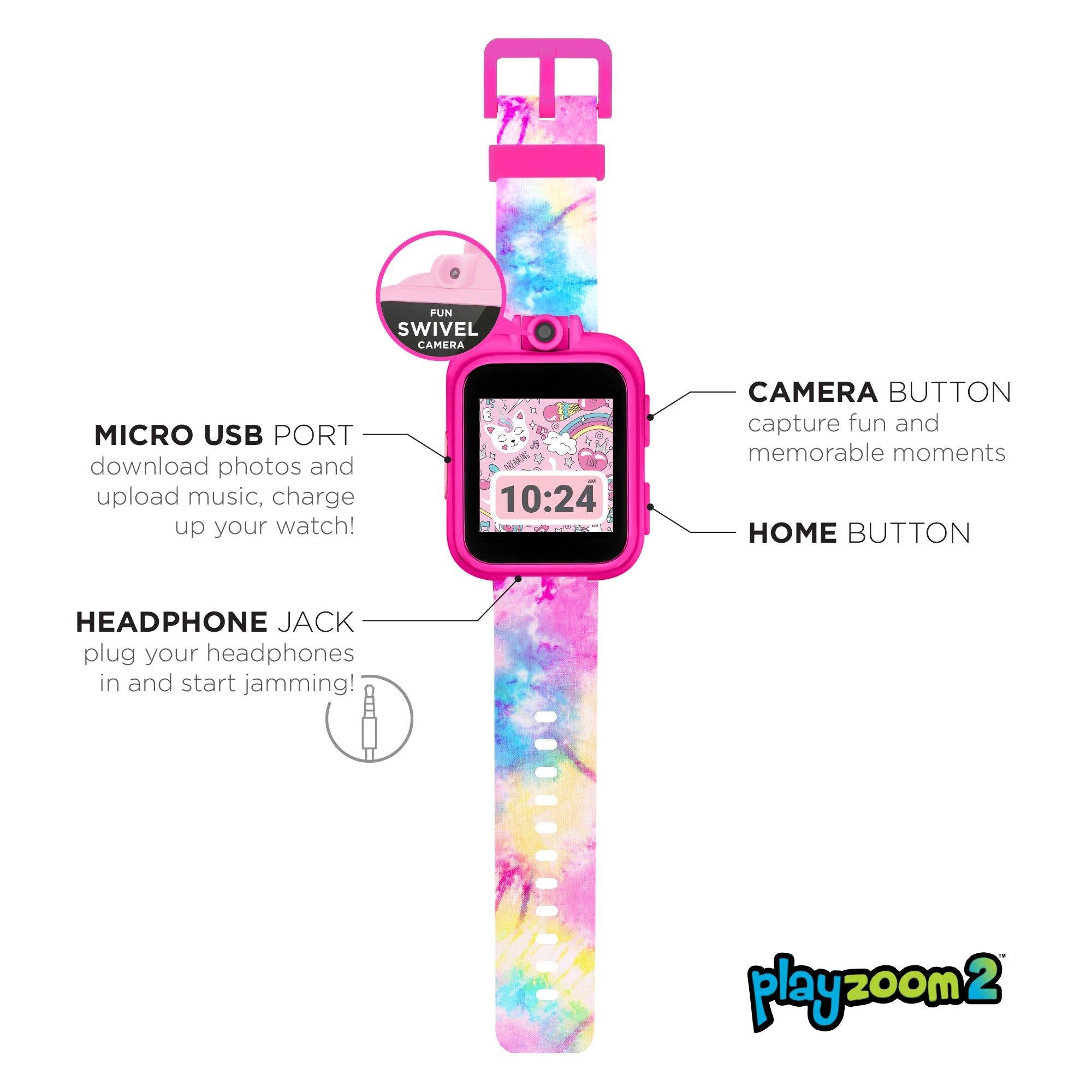 PlayZoom 2 Kids Smartwatch: Pink, Blue, Yellow Tie Dye affordable smart watch