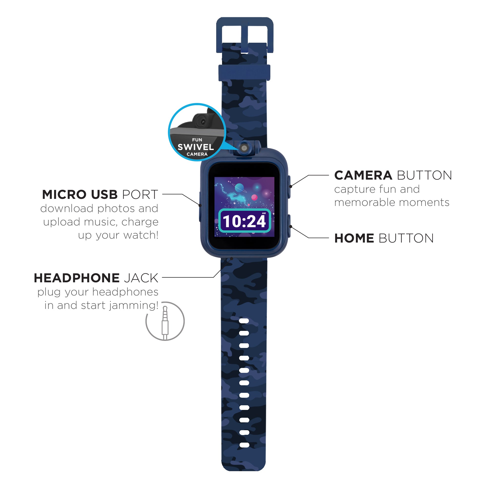 PlayZoom 2 Kids Smartwatch & Earbuds Set: Blue Camouflage Print