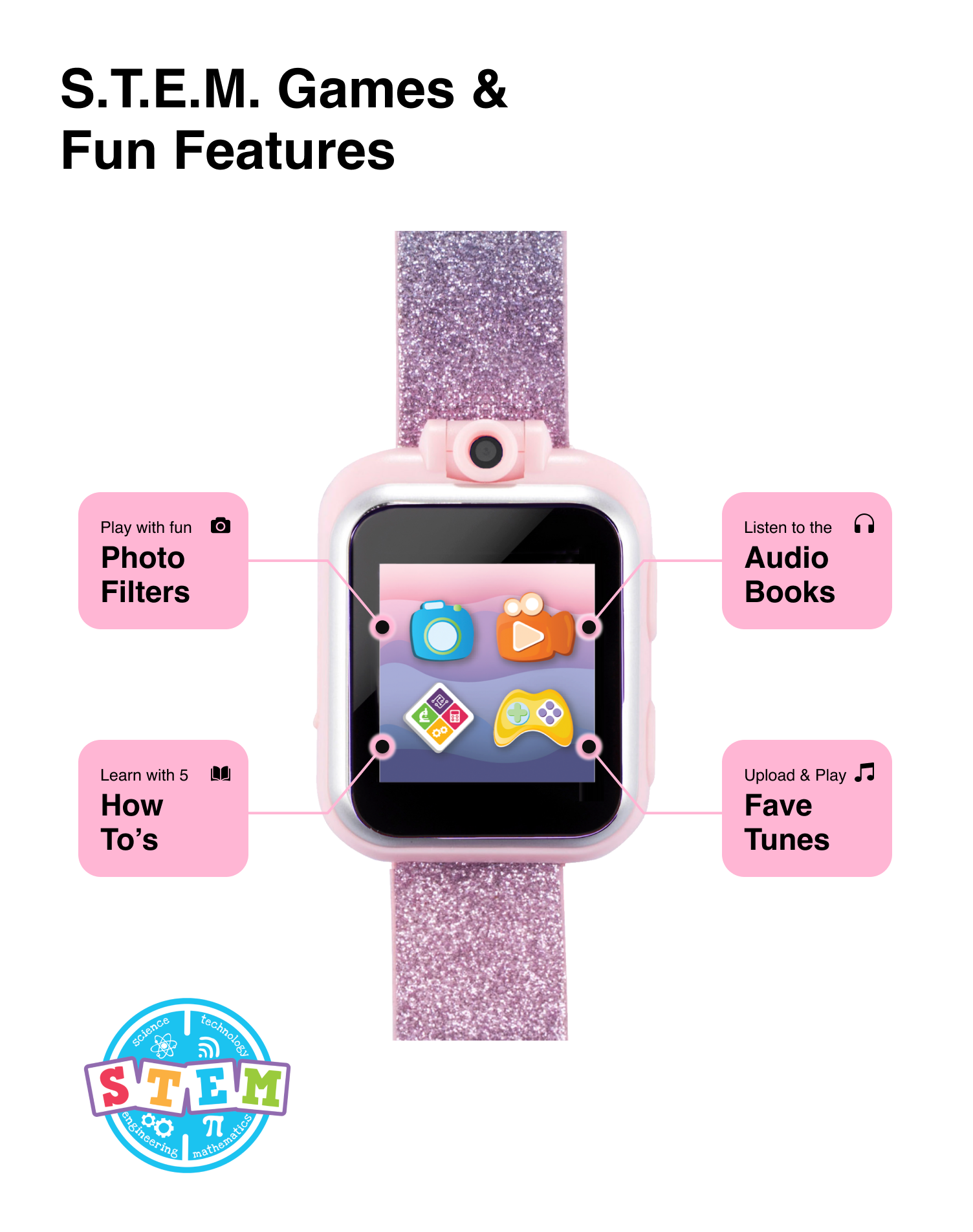 PlayZoom 2 Kids Smartwatch: Pastel Blue and Pink Glitter affordable smart watch
