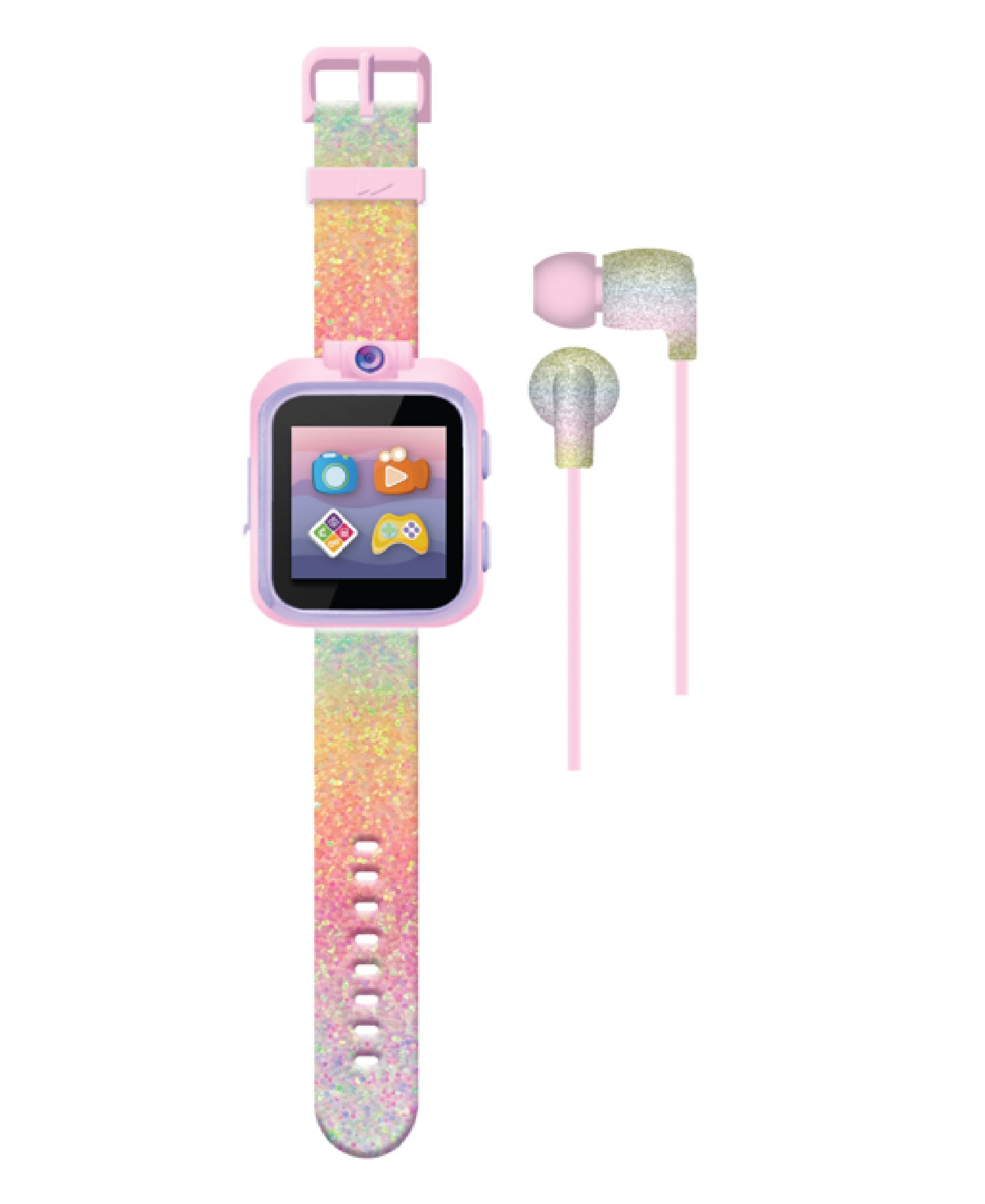 Playzoom 2 Kids Smartwatch & Earbuds Set: Textured Rainbow Glitter