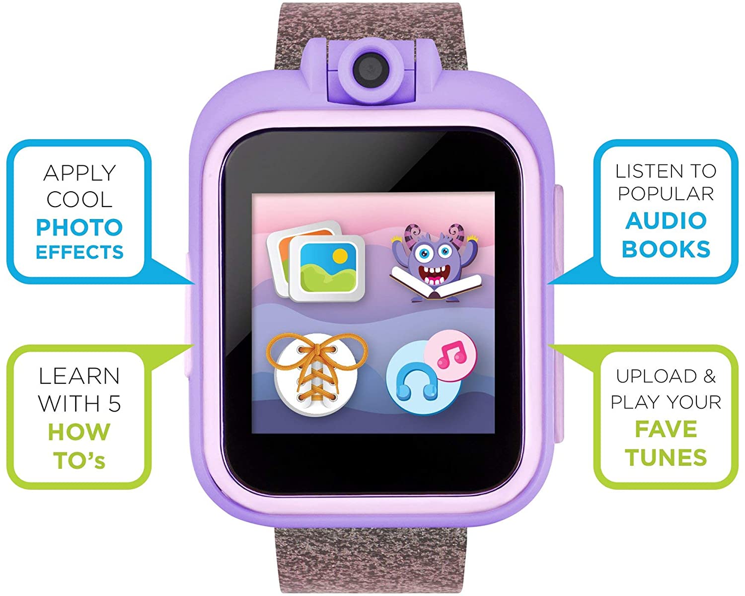 PlayZoom Kids Smartwatch & Earbuds Set: Purple/Pink Glitter