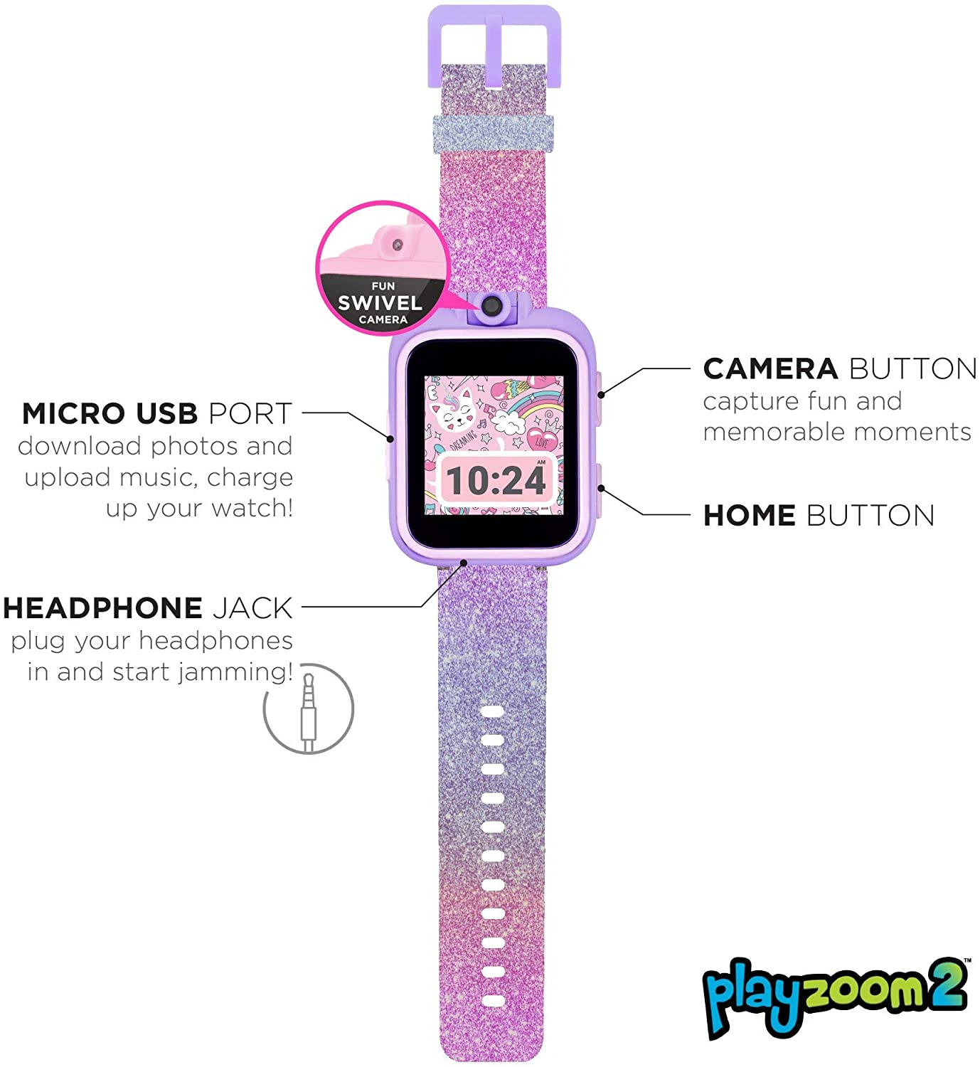 PlayZoom 2 Kids Smartwatch: Purple/Pink Glitter