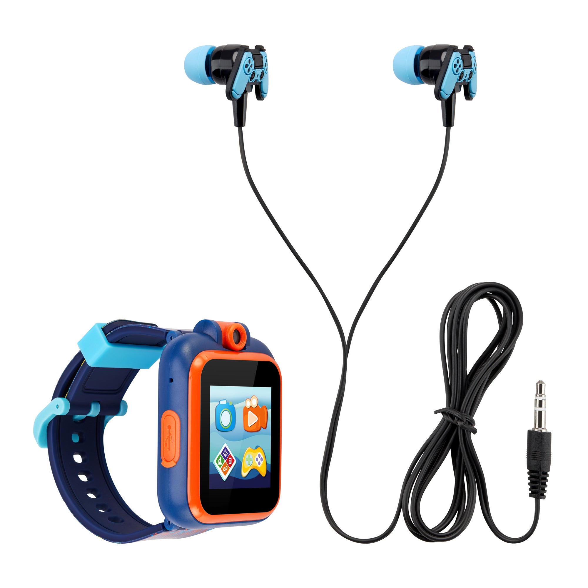 Playzoom Kids Smartwatch Earbuds Set Dark Blue Orange Game station