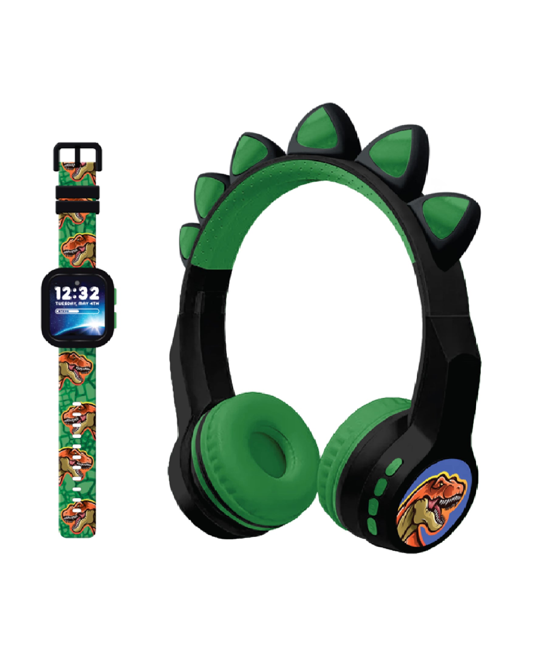 PlayZoom Boys V3 Black Green Dinosaur W/Bluetooth Headphone Set