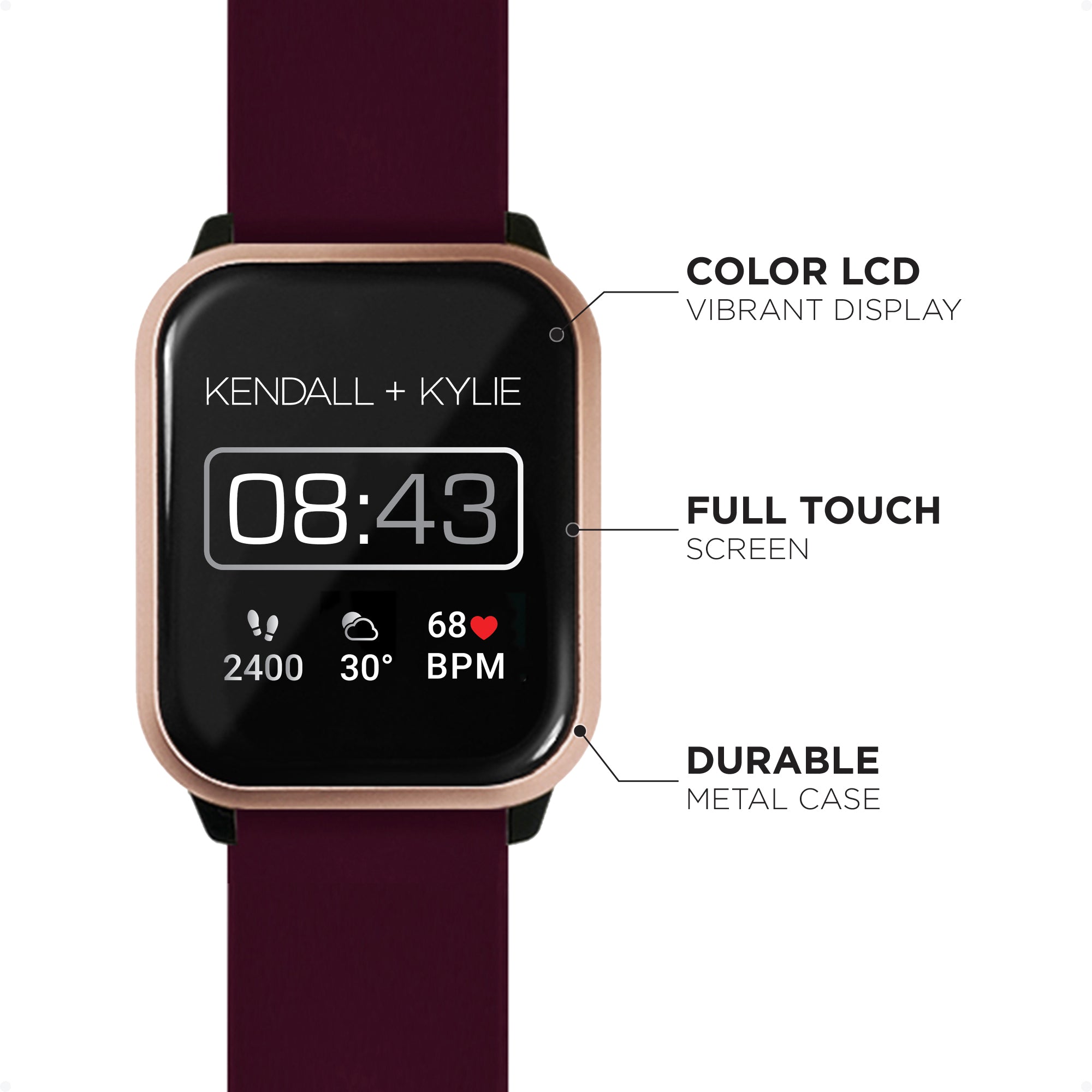 Kendall + Kylie: Smartwatch with Rose Gold Case and Merlot/Blush Straps 40mm affordable smart watch