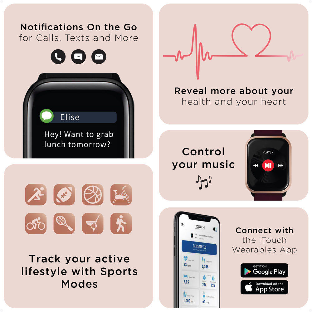 Kendall + Kylie Smartwatch with Rose Gold Case and Merlot/Blush Strap