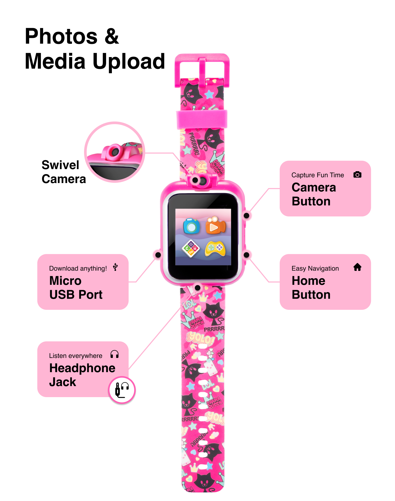 PlayZoom 2 Kids Smartwatch: Fuchsia Kitty Cats Print affordable smart watch
