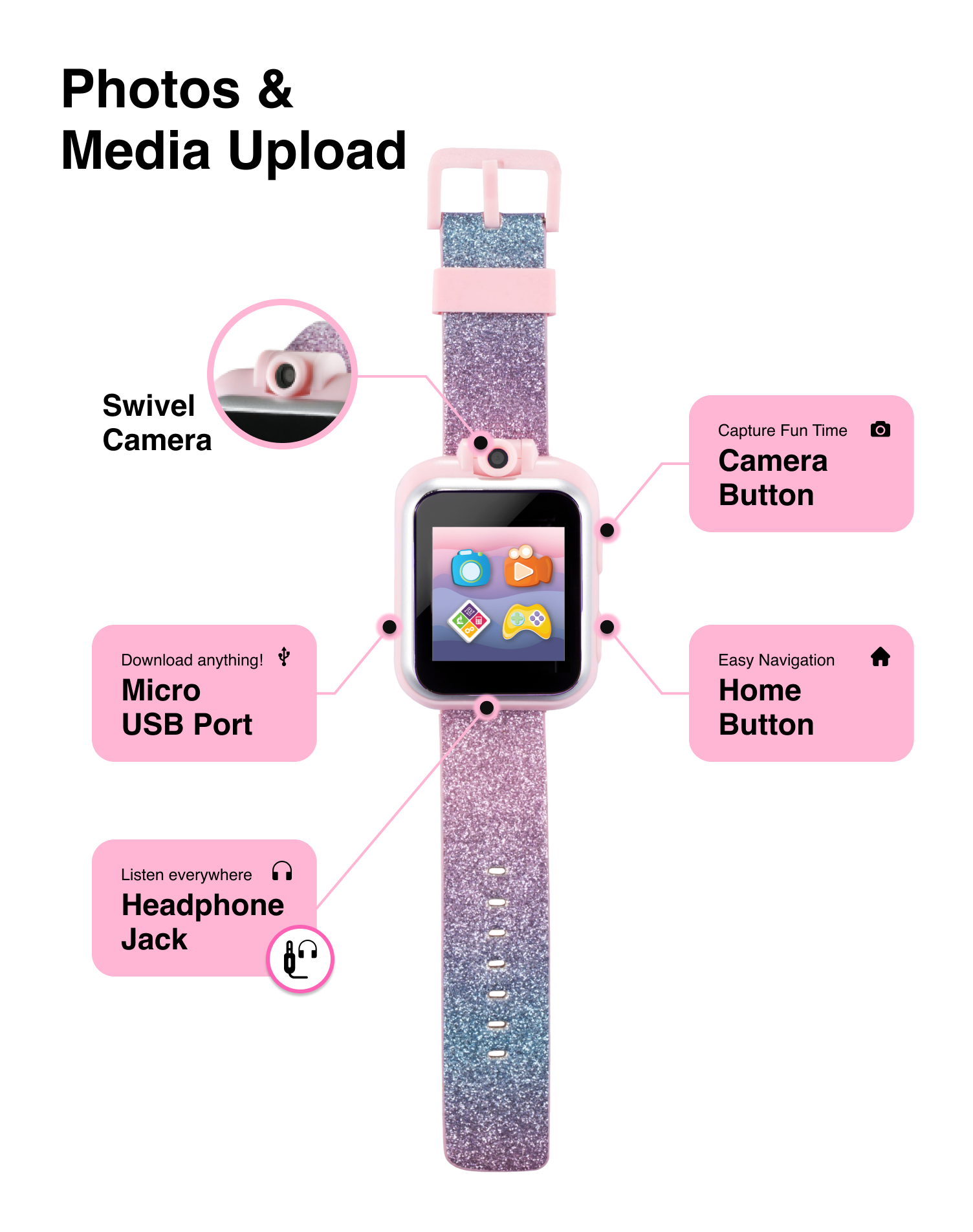PlayZoom 2 Kids Smartwatch with Headphones: Multi Fuzzy Unicorn affordable smart watch with headphones