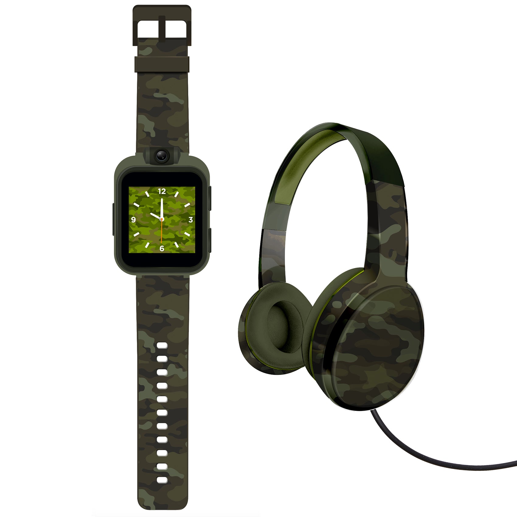 PlayZoom 2 Kids Smartwatch with Headphones: Green Camouflage Print affordable smart watch with headphones