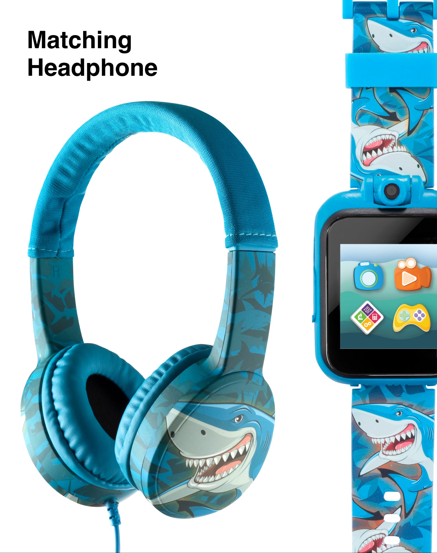 PlayZoom 2 Kids Smartwatch with Headphones: Blue Multi Shark affordable smart watch with headphones