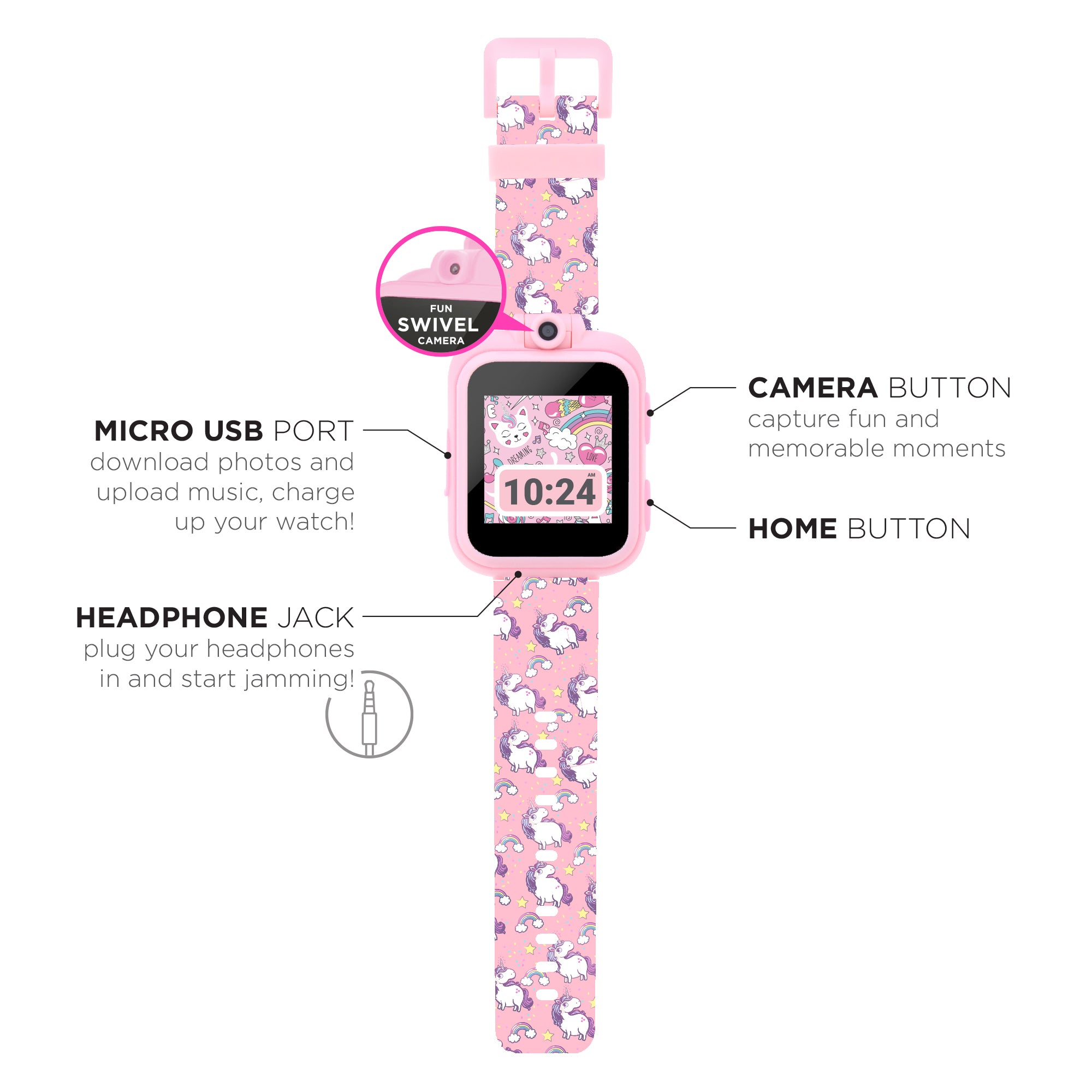 PlayZoom 2 Kids Smartwatch & Earbuds Set: Pink Unicorn Print